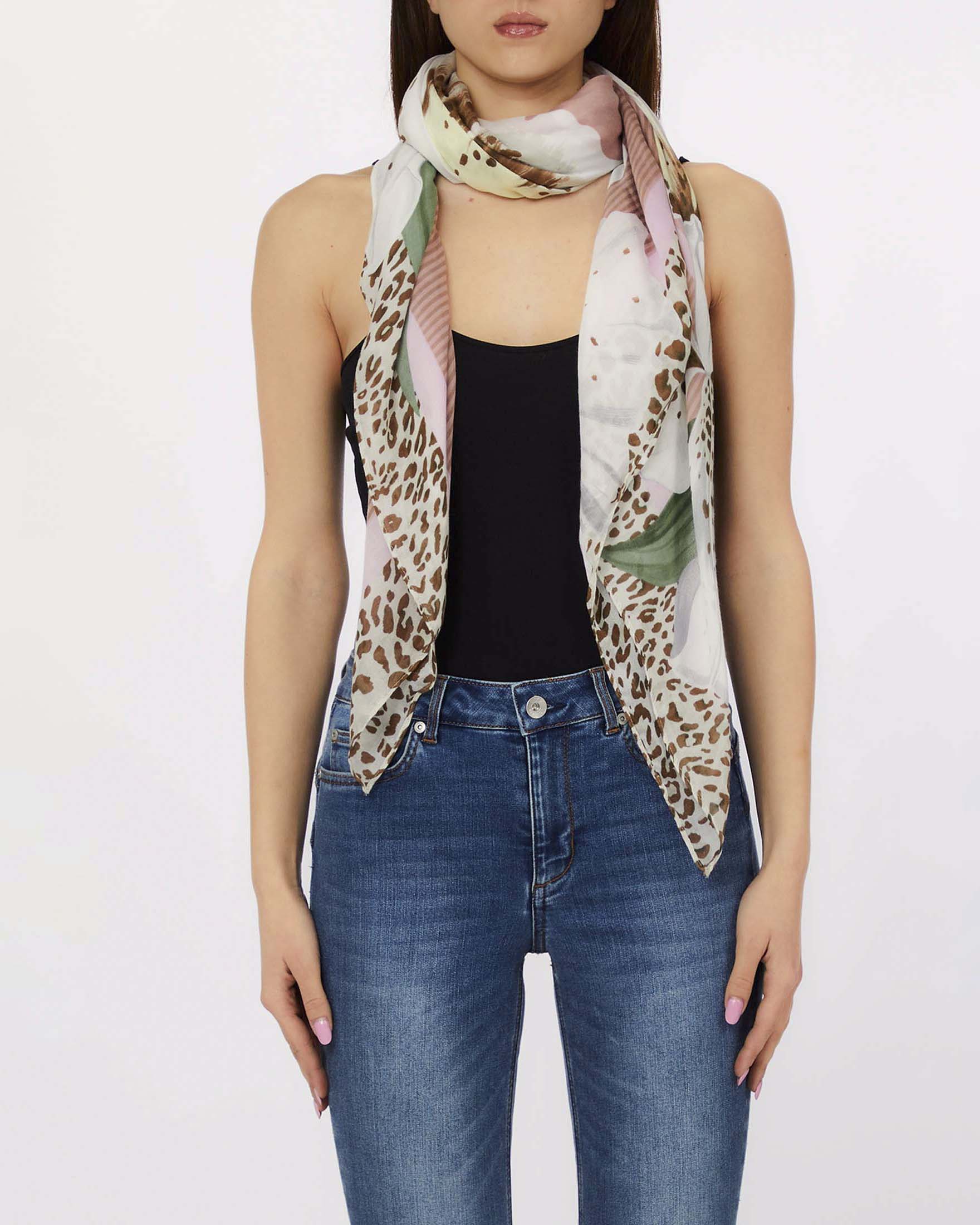 Sciarpa Liu Jo Accessories rosa in viscosa con stampa floreale e bordo animalier