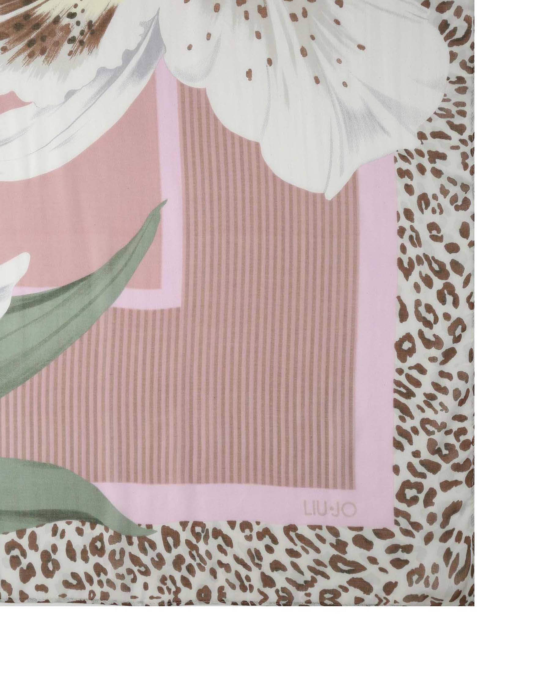 Sciarpa Liu Jo Accessories rosa in viscosa con stampa floreale e bordo animalier image