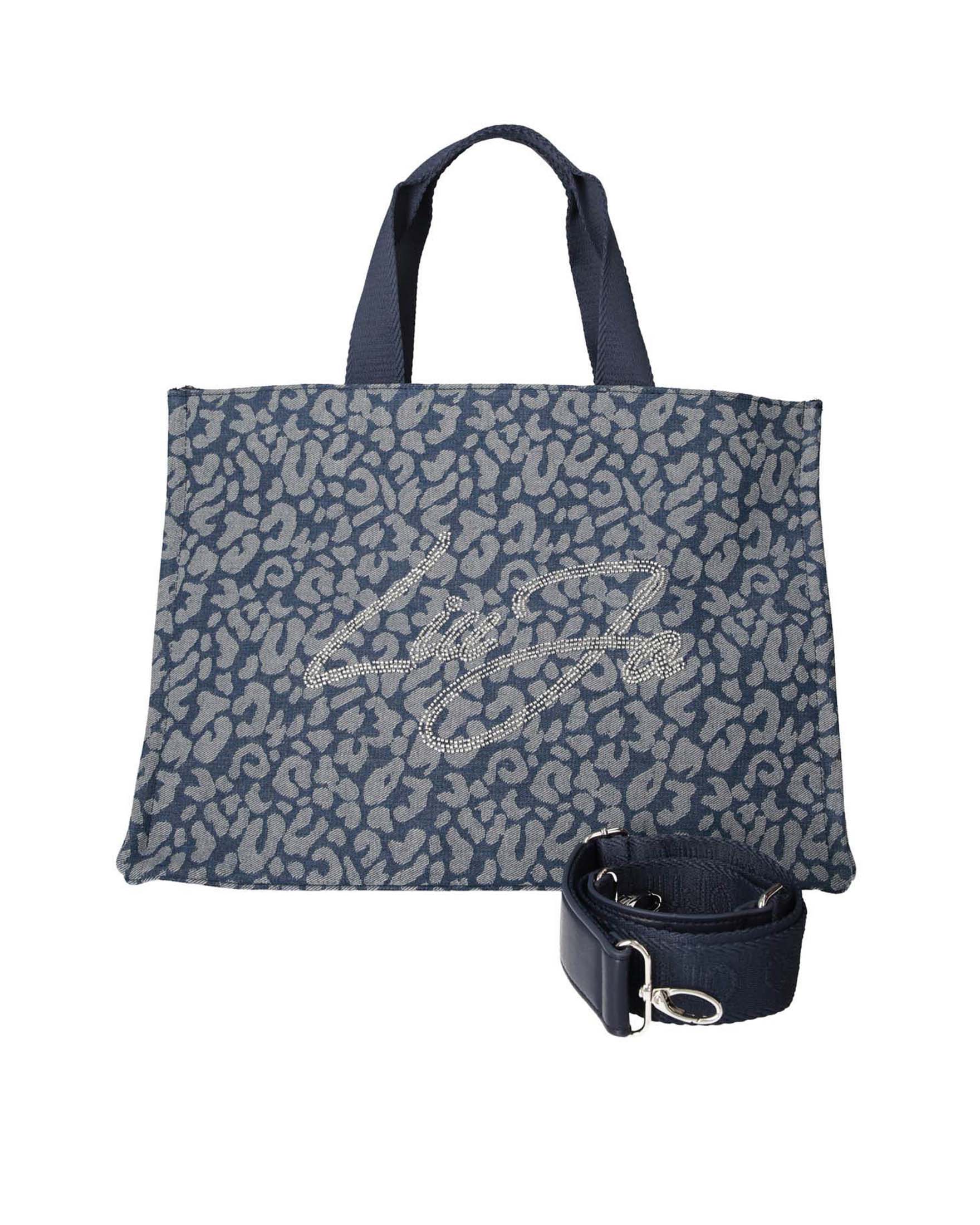 Borsa Liu Jo Accessories blu in misto cotone con stampa animalier e logo ricamato