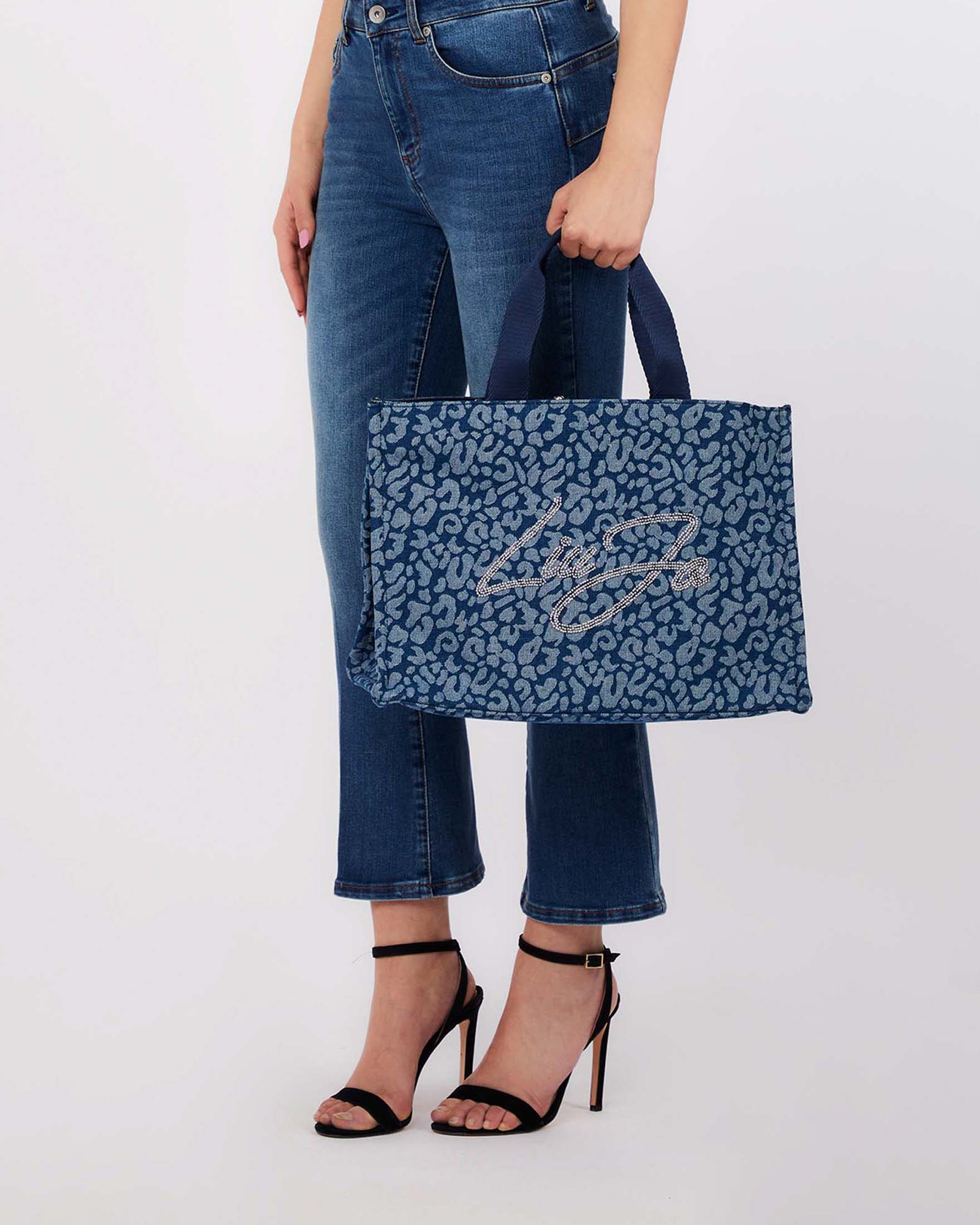 Borsa Liu Jo Accessories blu in misto cotone con stampa animalier e logo ricamato image