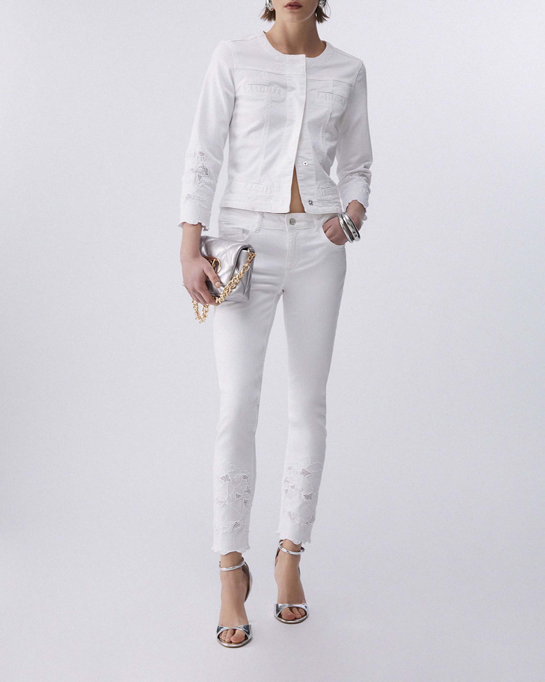 Pantalone skinny bianco Liu Jo con ricami sangallo sul fondo