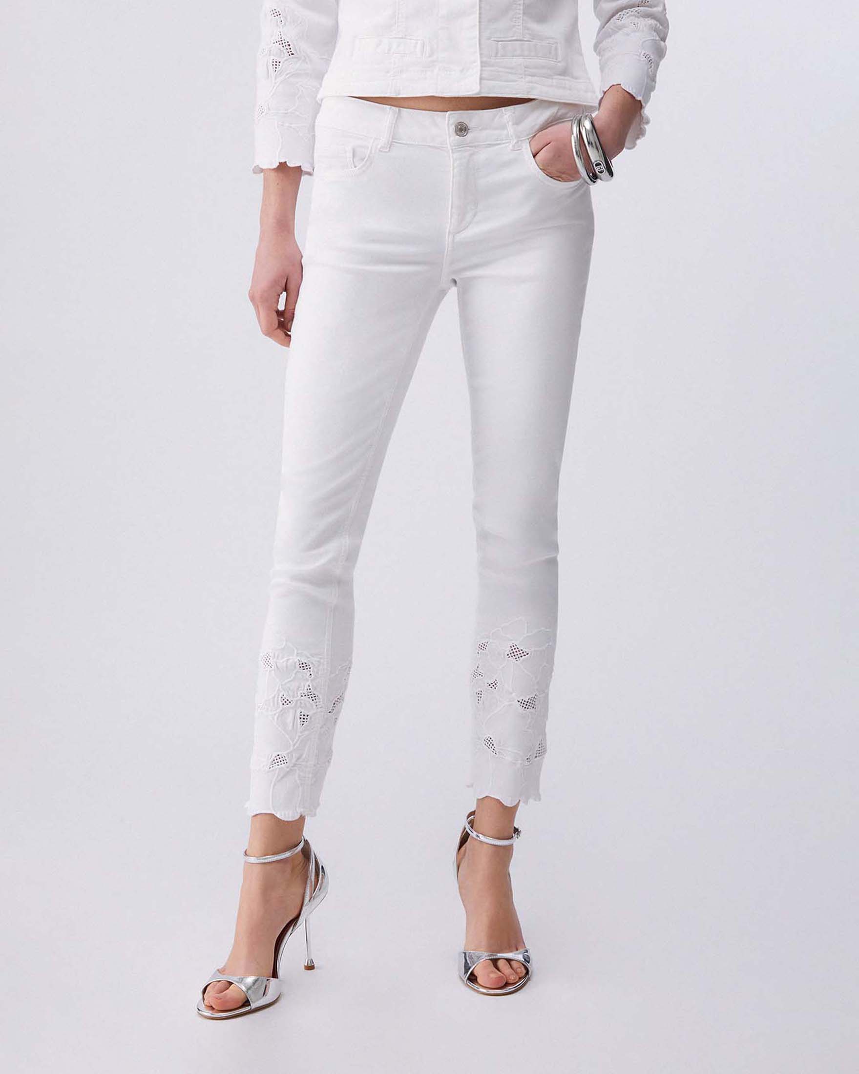 Pantalone skinny bianco Liu Jo con ricami sangallo sul fondo image