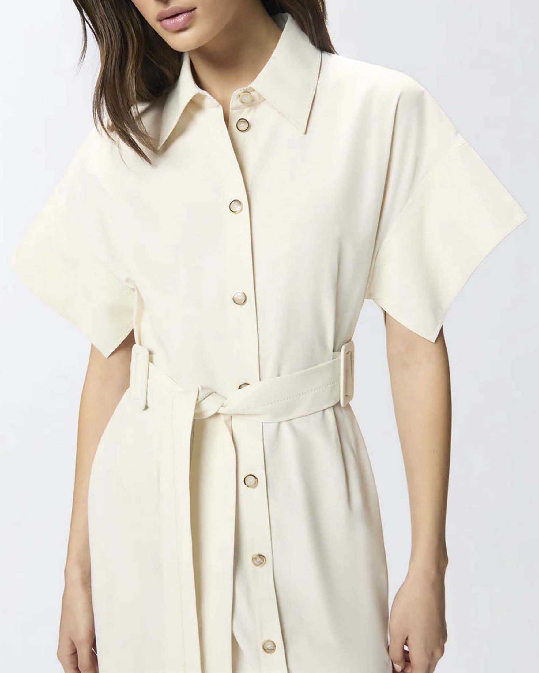 Abito chemisier midi écru Pinko con collo a camicia e cintura in vita image