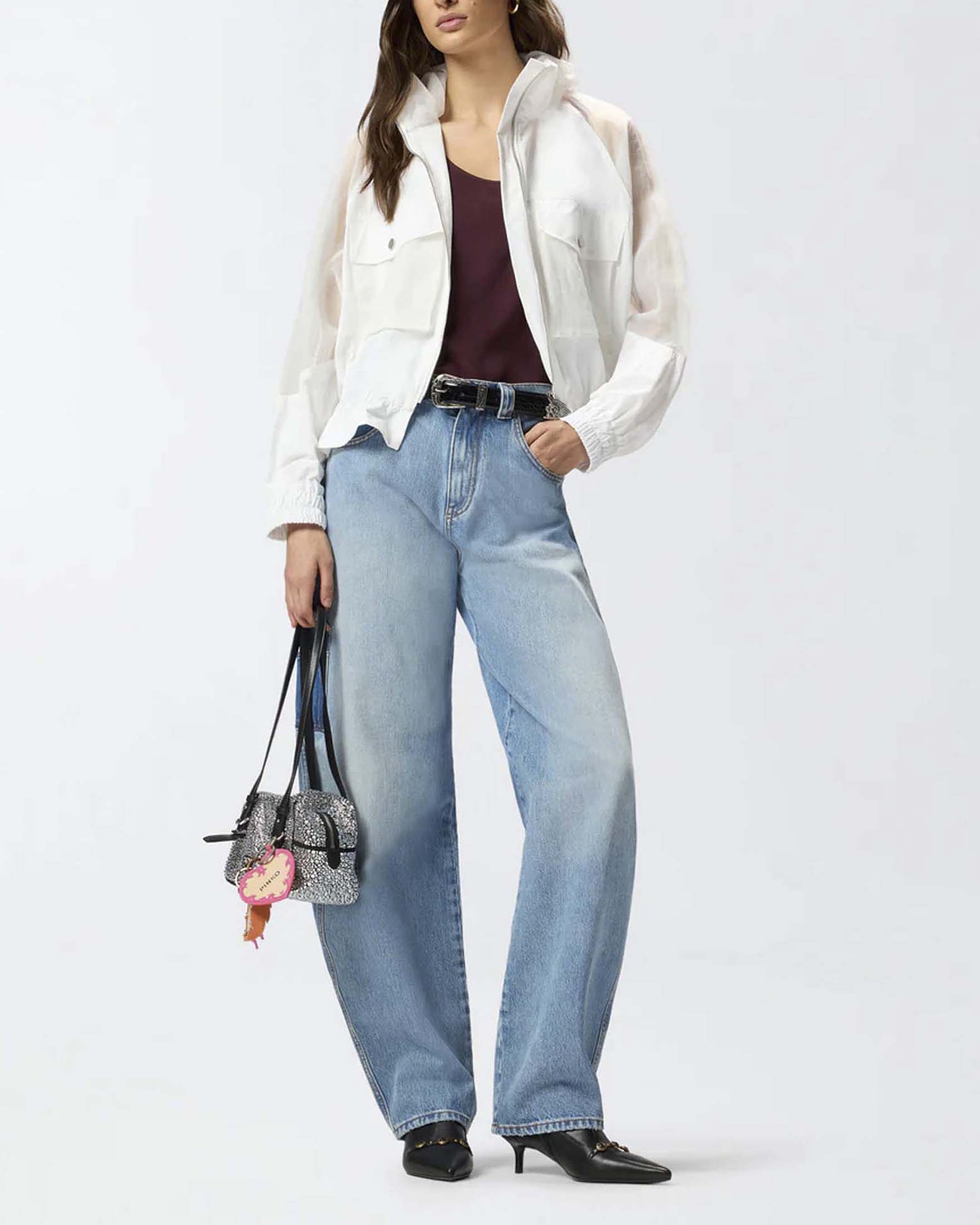 Giacca tecnica bianca Pinko con inserti trasparenti e tasche frontali a soffietto image