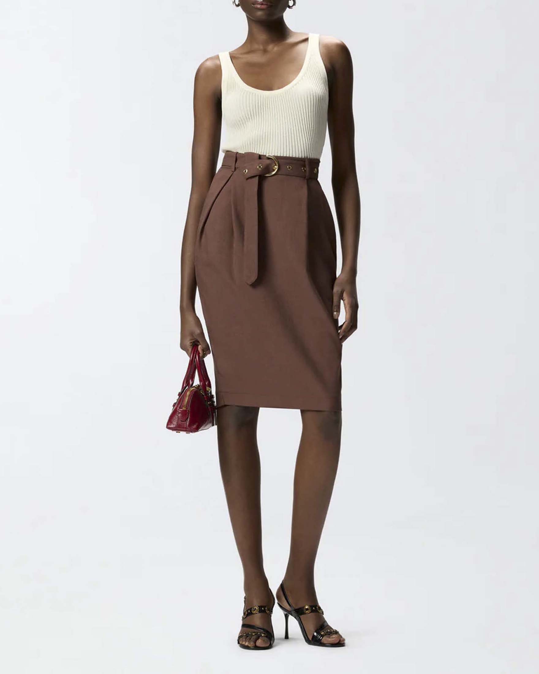 Gonna longuette marrone Pinko aderente con cintura e pince