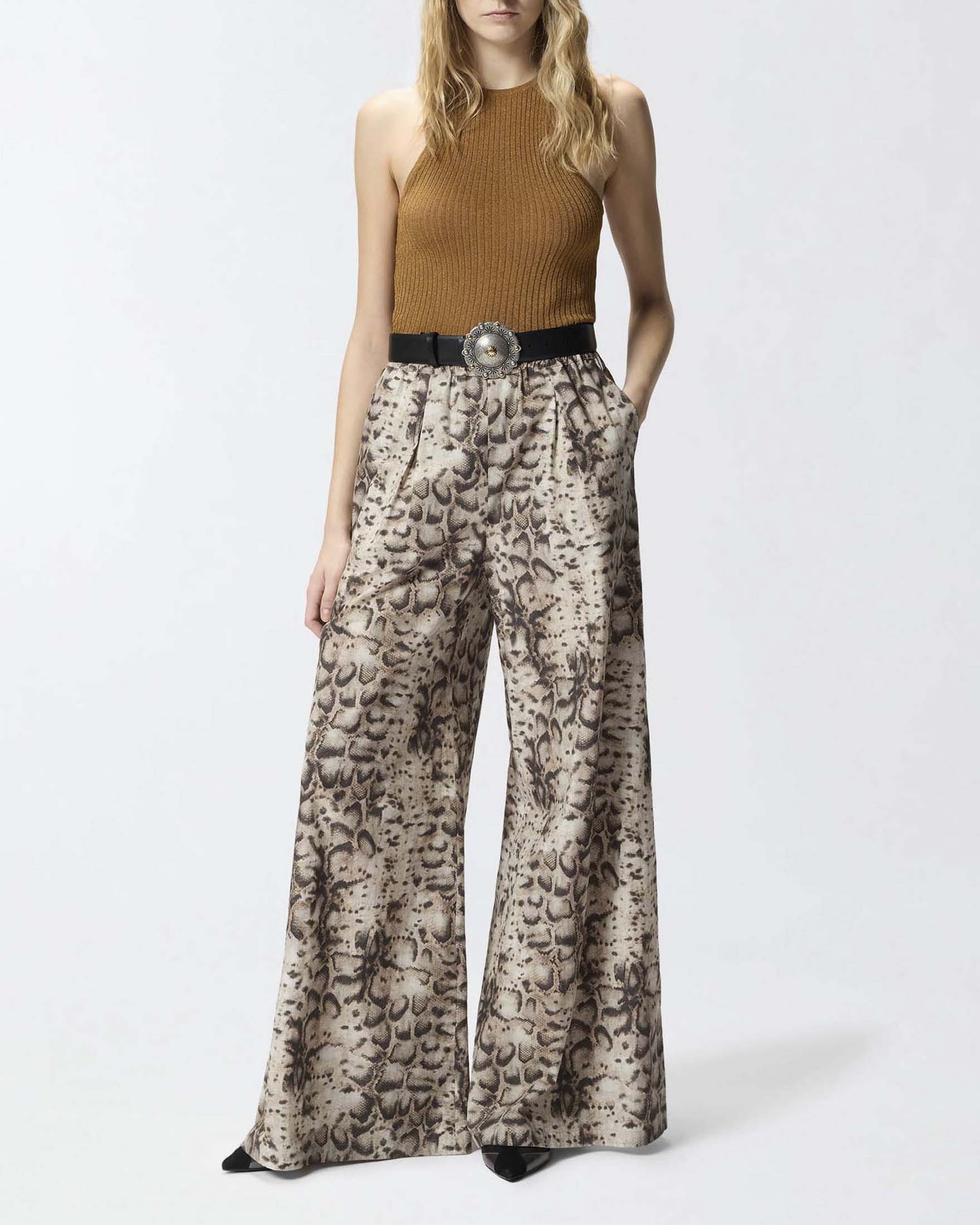 Pantaloni ampi Pinko in puro cotone con stampa pitonata