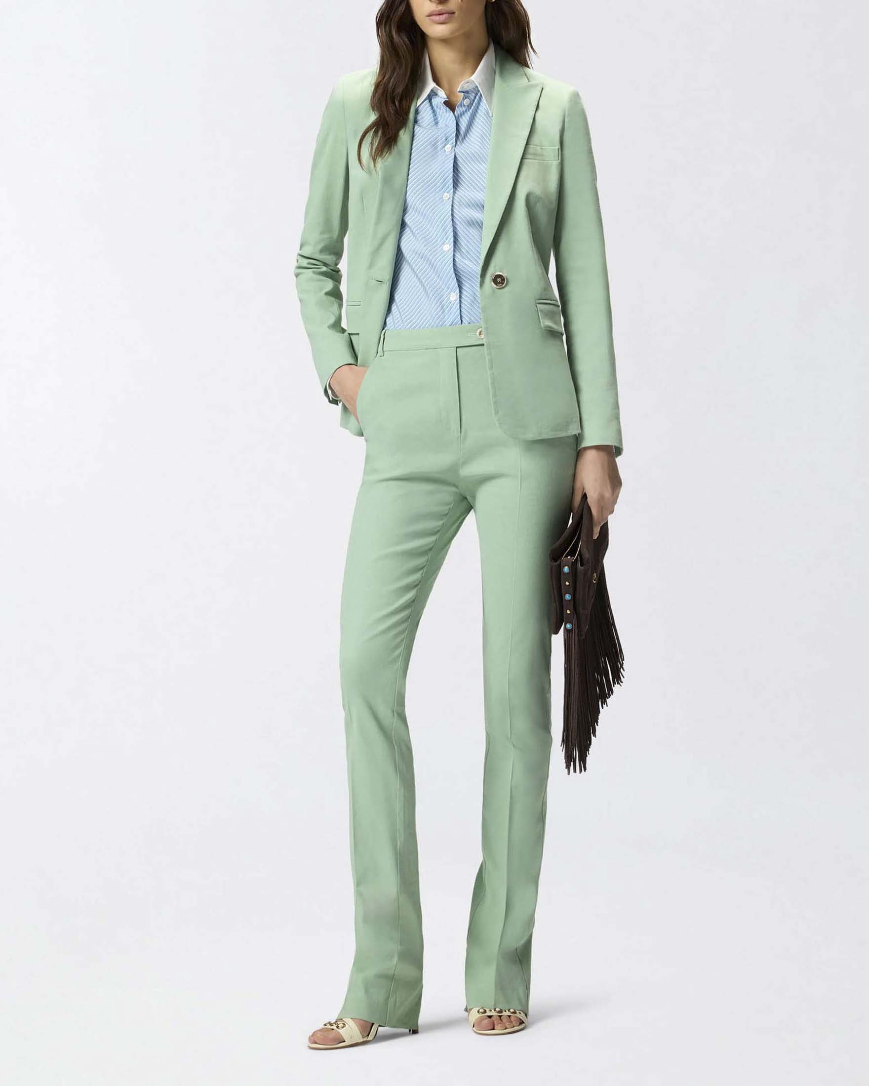 Pantaloni verdi dritti Pinko in misto lino con piega stirata