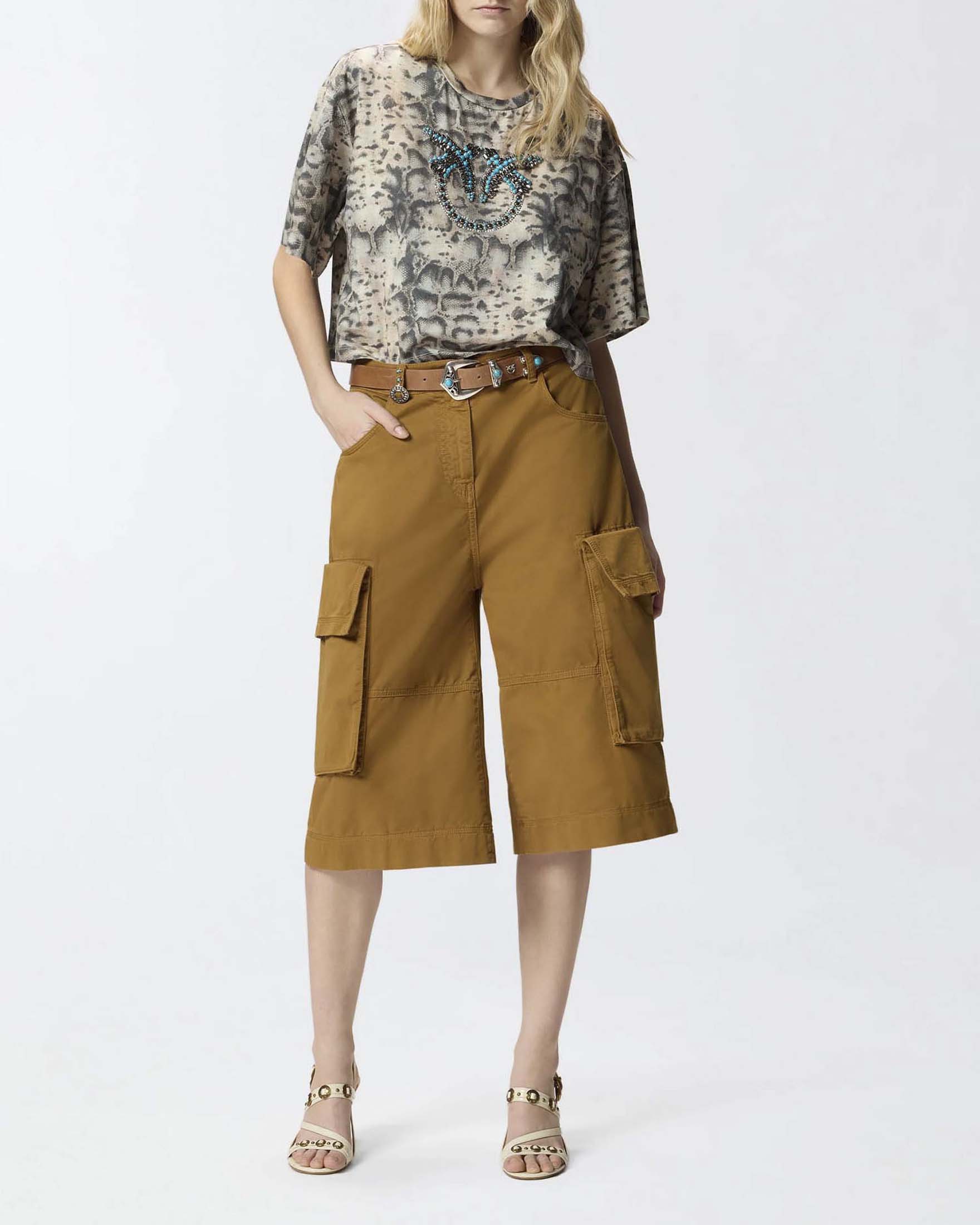 T-shirt cropped Pinko con stampa pitonata e logo Love Birds