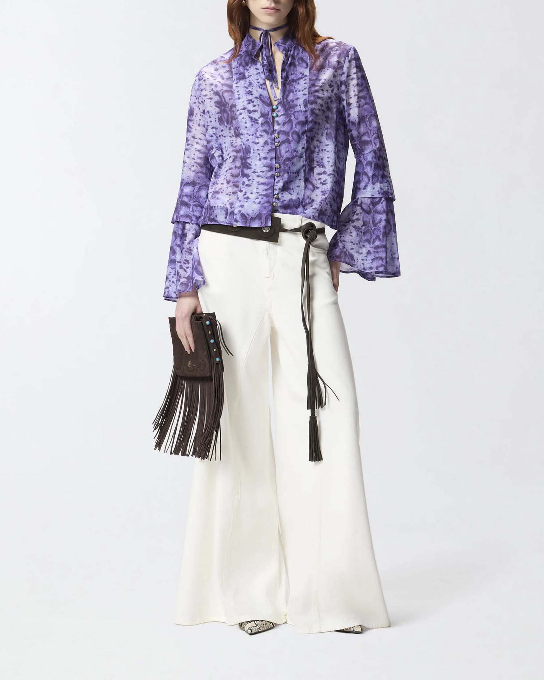 Pantaloni cinque tasche bianchi super wide leg in denim di cotone