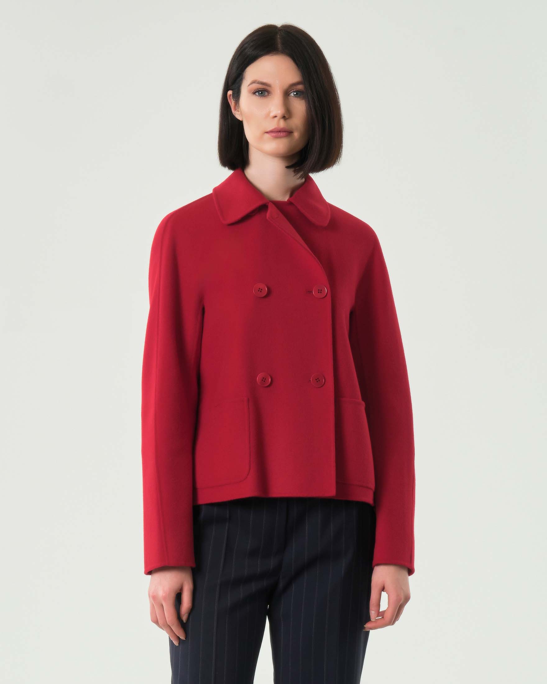 Giacca boxy doppiopetto rossa Max Mara Studio in lana cachemire e seta con collo a camicia image