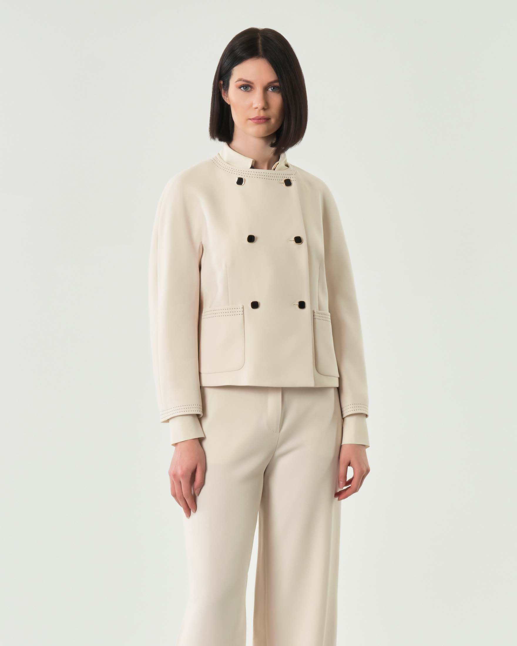 Giacca boxy color crema Max Mara Studio in cady con tasche a toppa