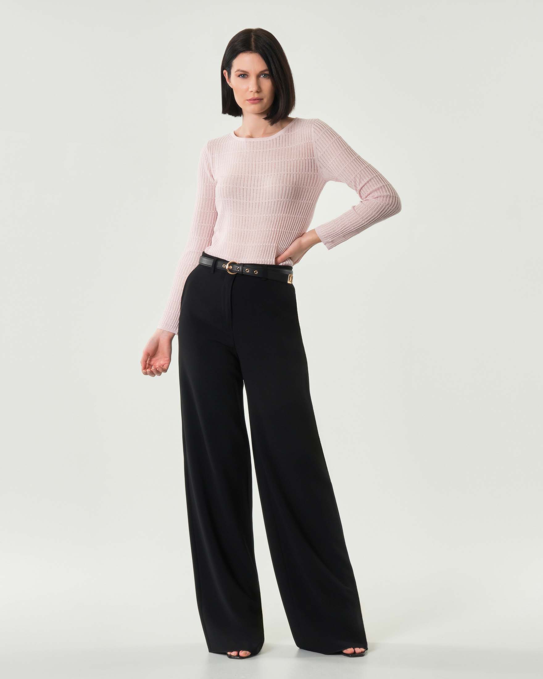 Pantalone nero a palazzo Studio in cady con cintura abbinata