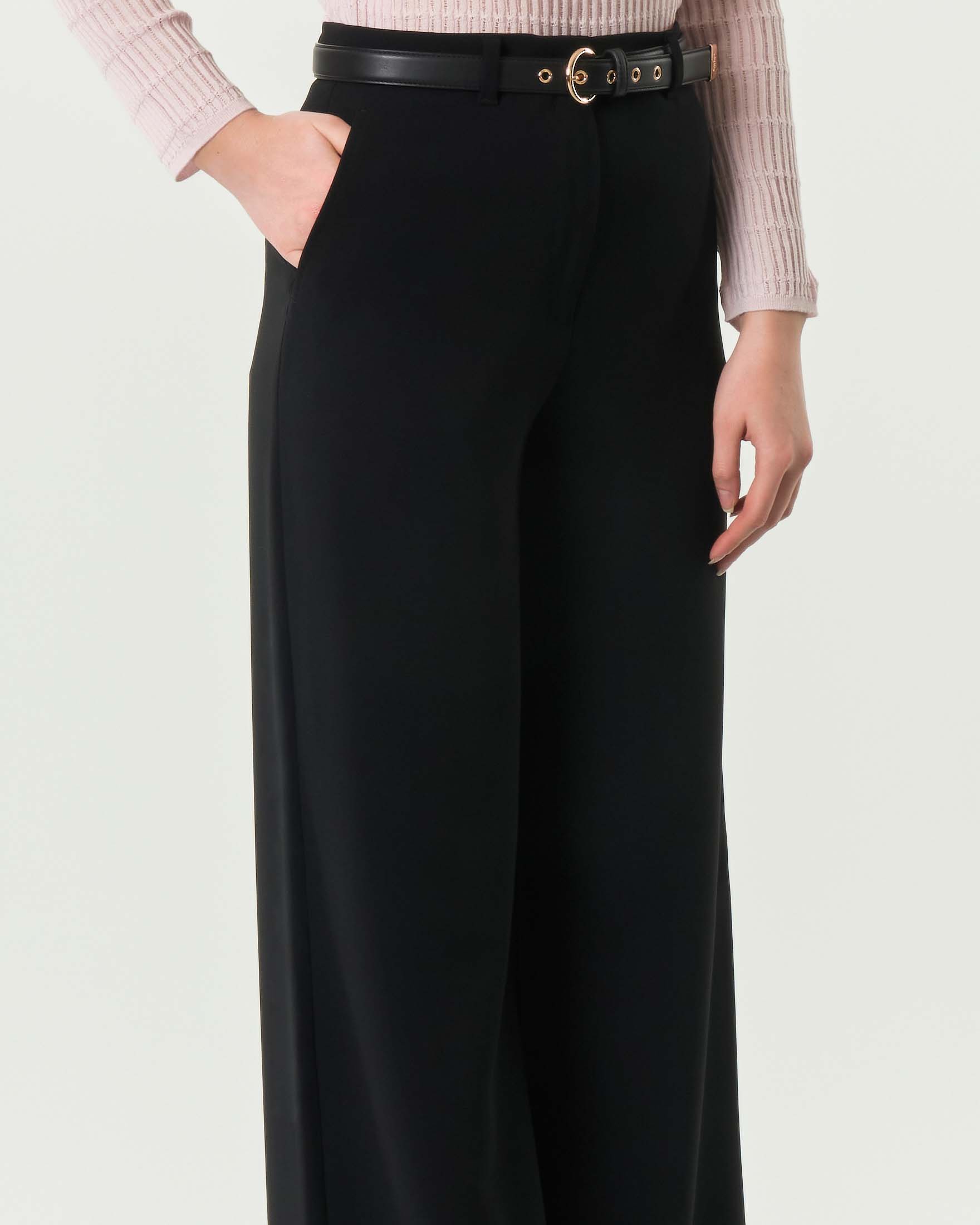 Pantalone nero a palazzo Max Mara Studio in cady con cintura abbinata image