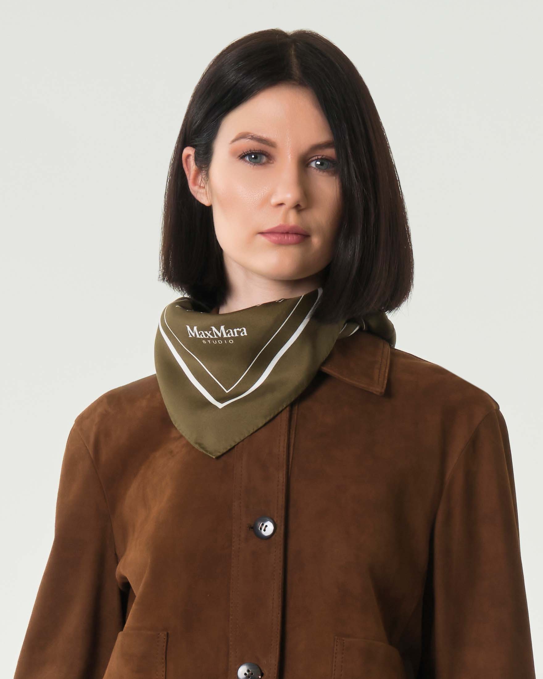 Foulard Max Mara Studio in twill di seta stampata color olio