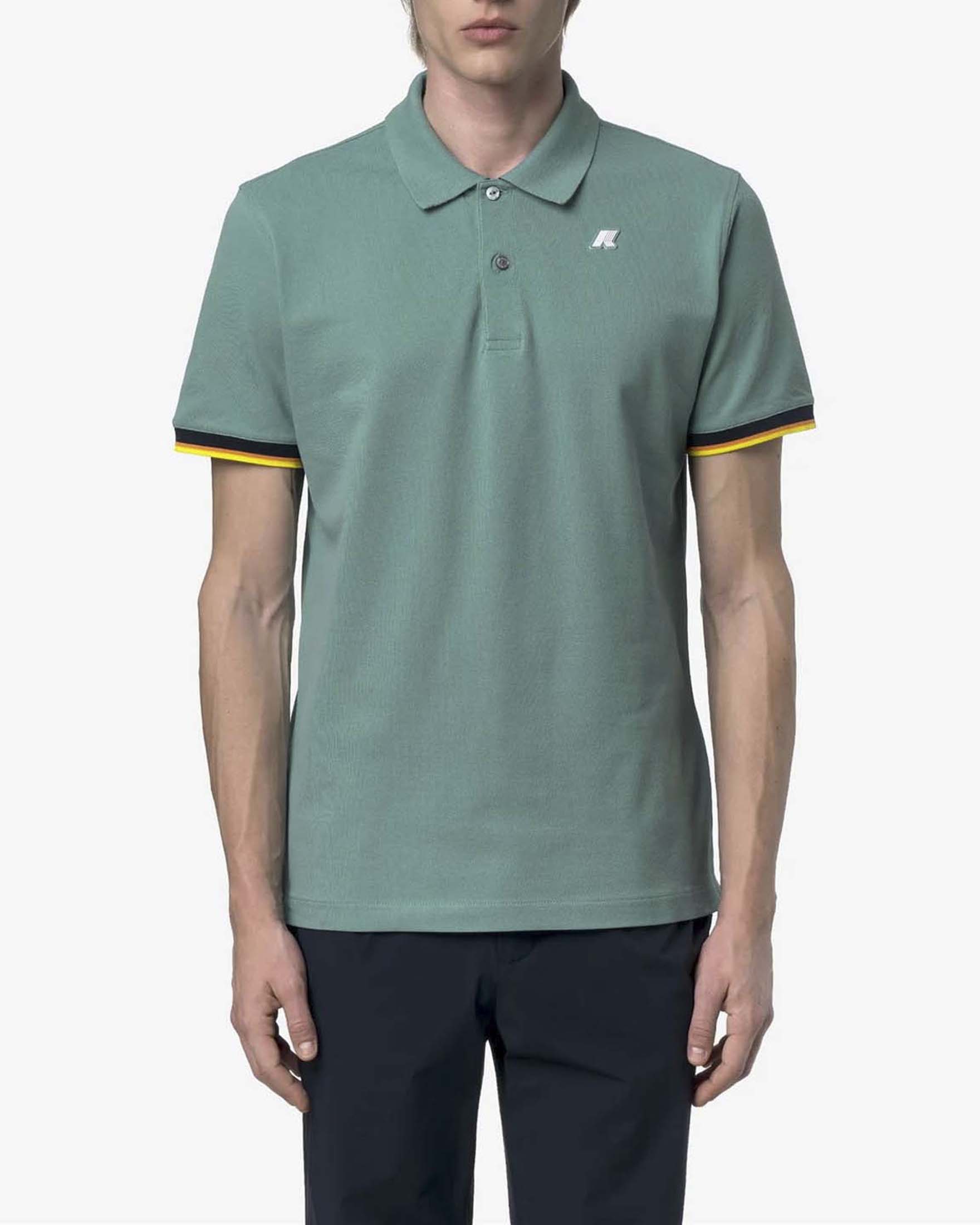 Polo Vincent verde acqua mezza manica in piquet di cotone stretch con bordino sulle maniche