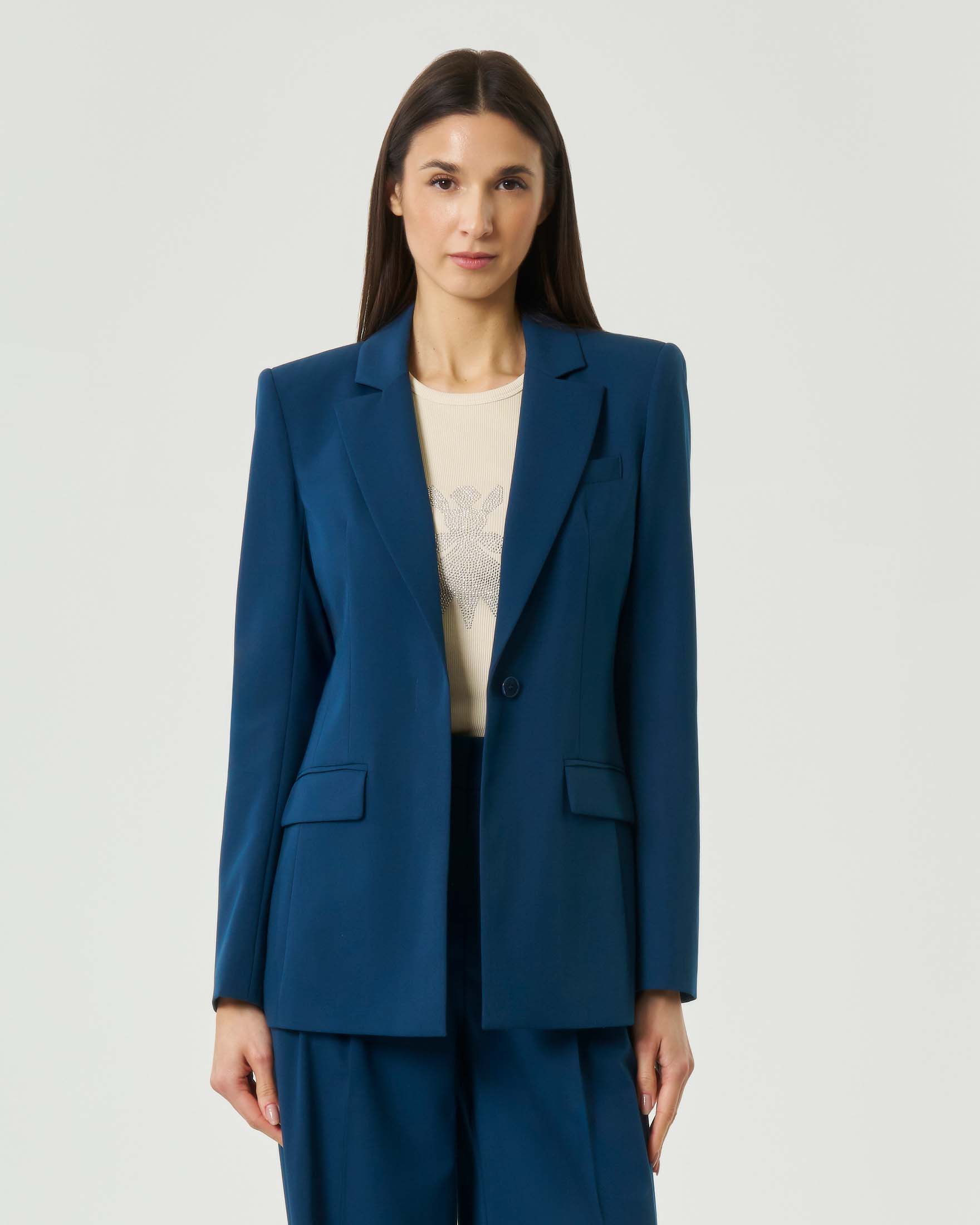 Blazer sartoriale slim blu indaco con bottone a scomparsa