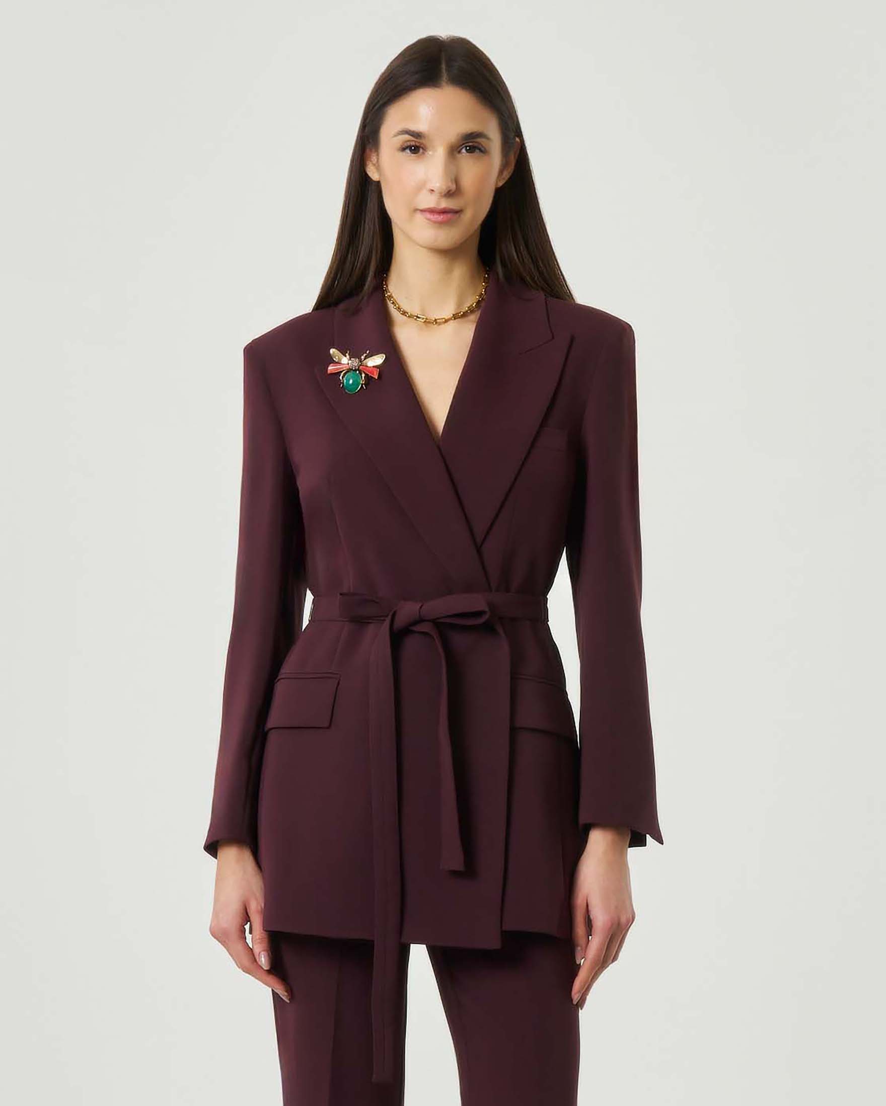 Blazer bordeaux Marella in cady tecnico con cintura