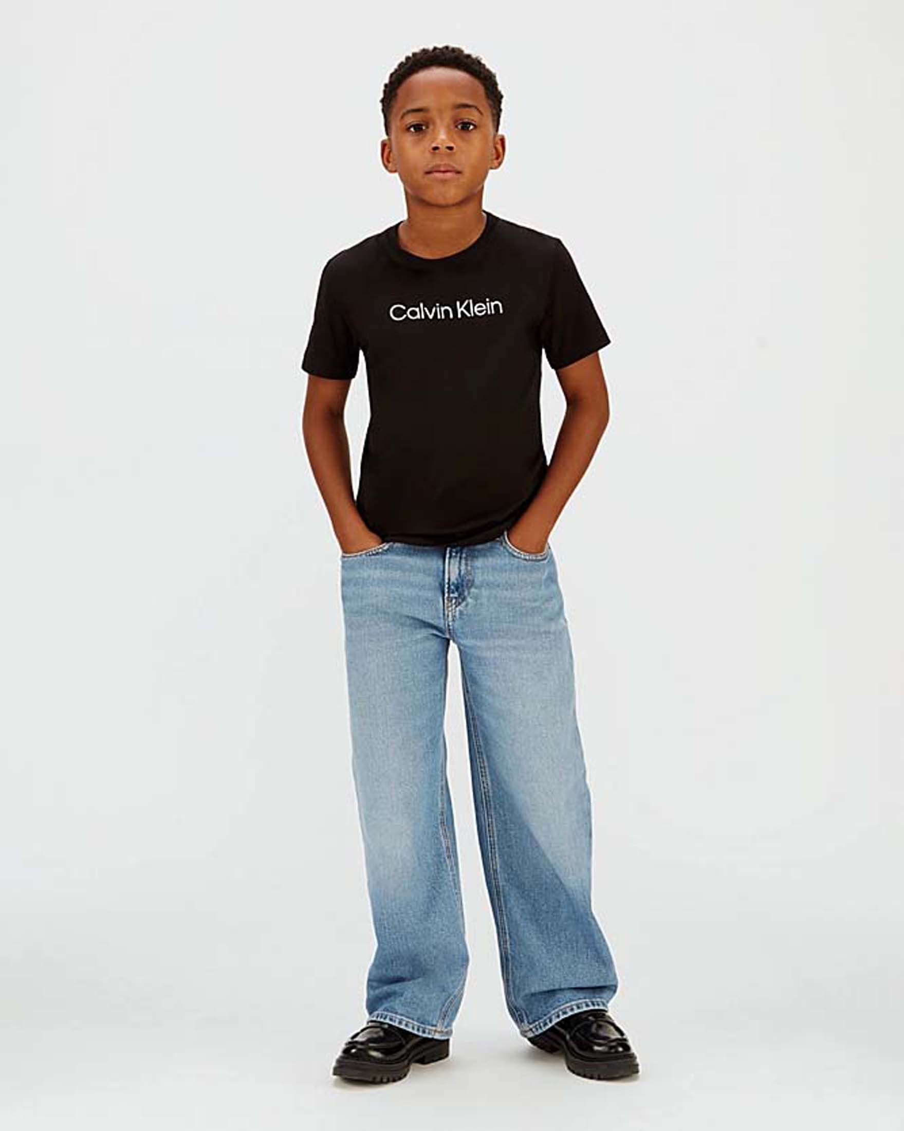 T-shirt nera in cotone a maniche corte con scritta logo bianca