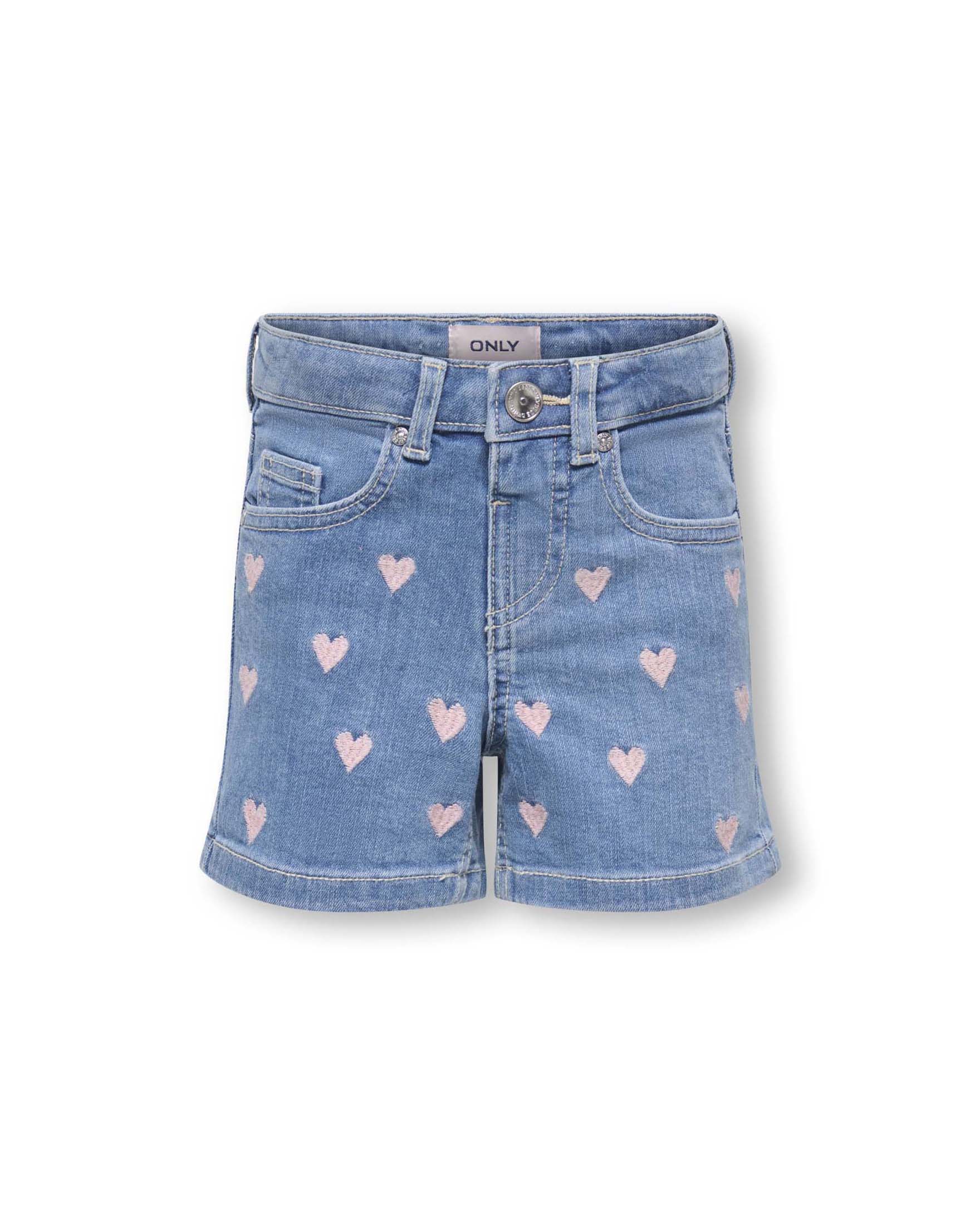 Short Kids Only in denim di misto cotone stretch con cuori rosa image