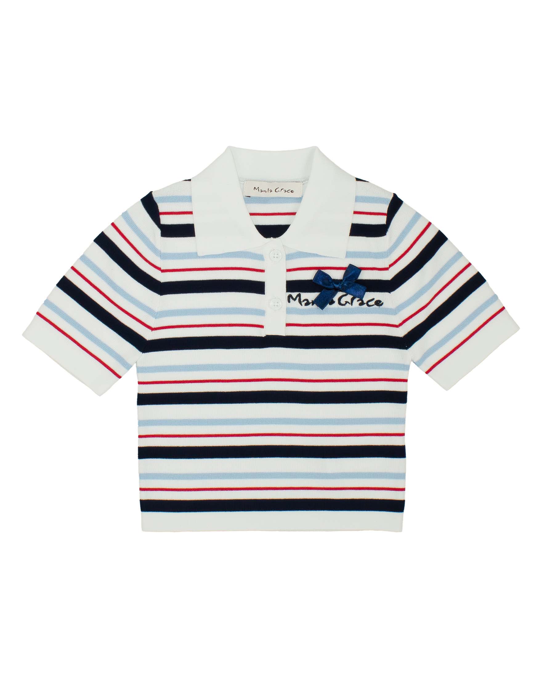 Polo a righe azzurra e rossa