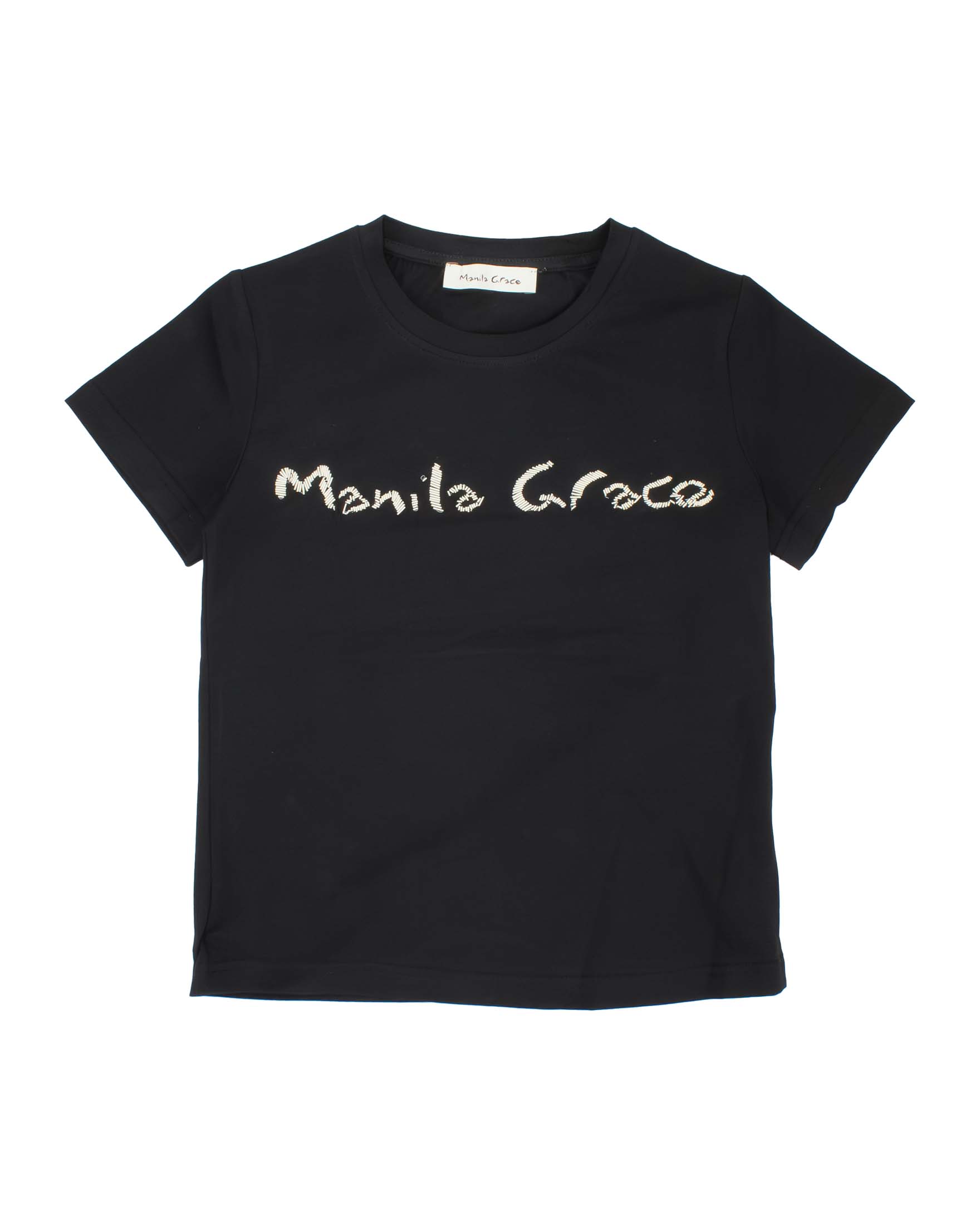 T-shirt nera Manila Grace con scritta perline