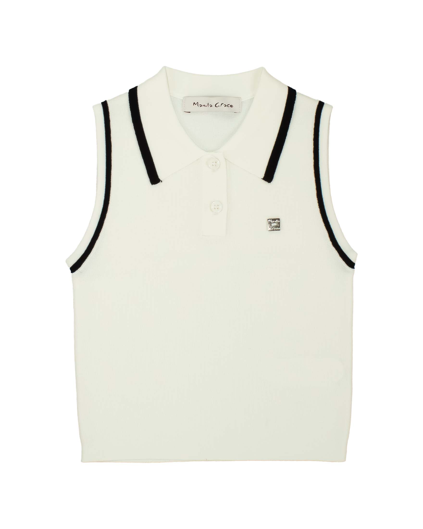 Polo senza maniche Manila Grace bianca con bordi neri image