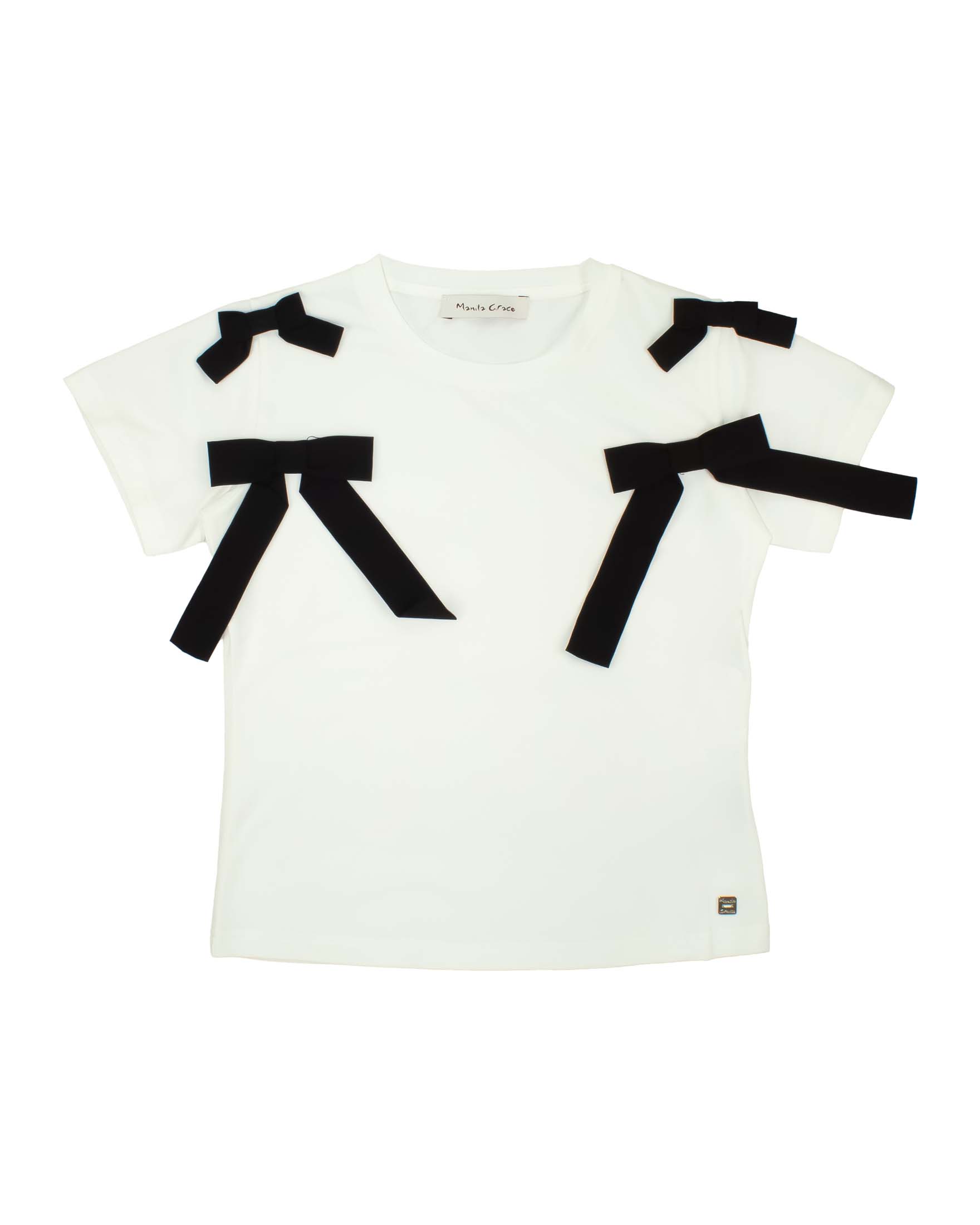 T-shirt bianca Manila Grace con fiocchi neri image