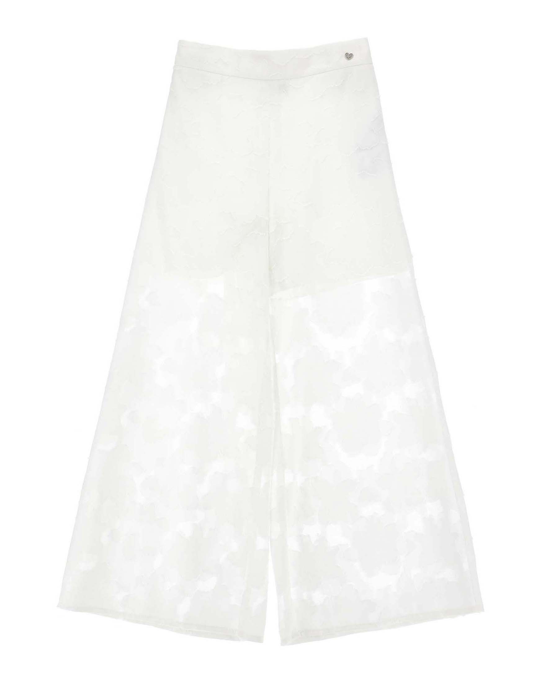 Pantalone palazzo Monnalisa bianco con ricami floreali