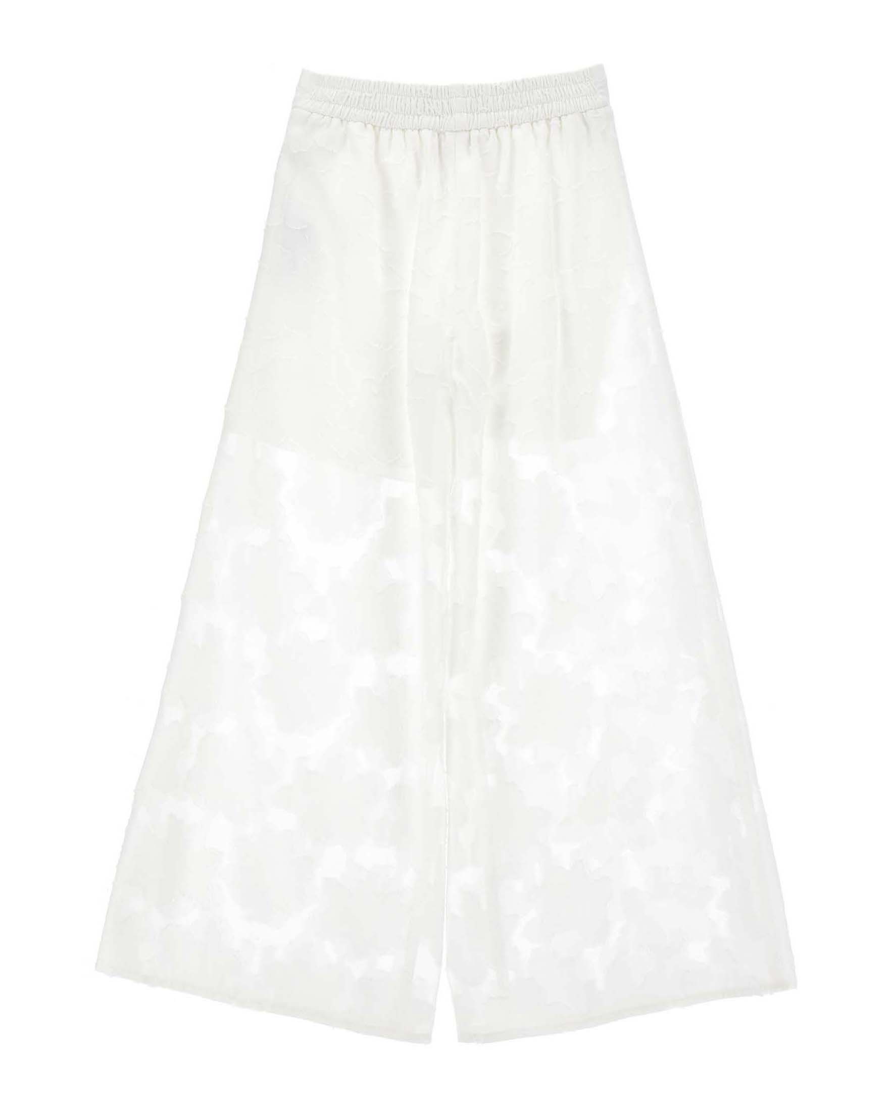 Pantalone palazzo Monnalisa bianco con ricami floreali image