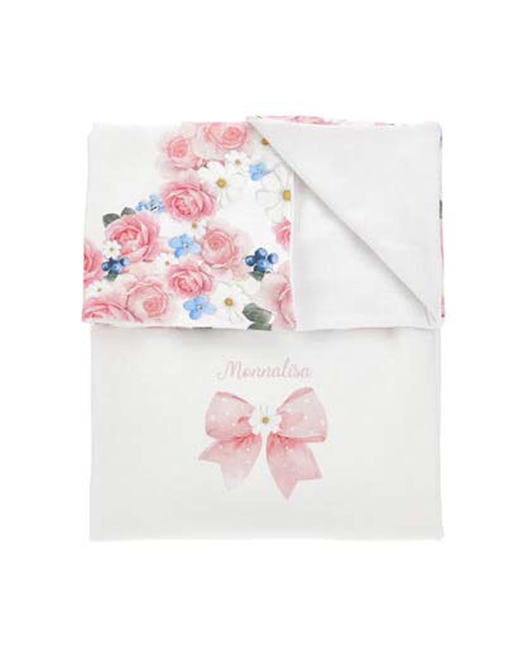 Coperta Monnalisa bianca in puro cotone con fantasia fiori e farfalle