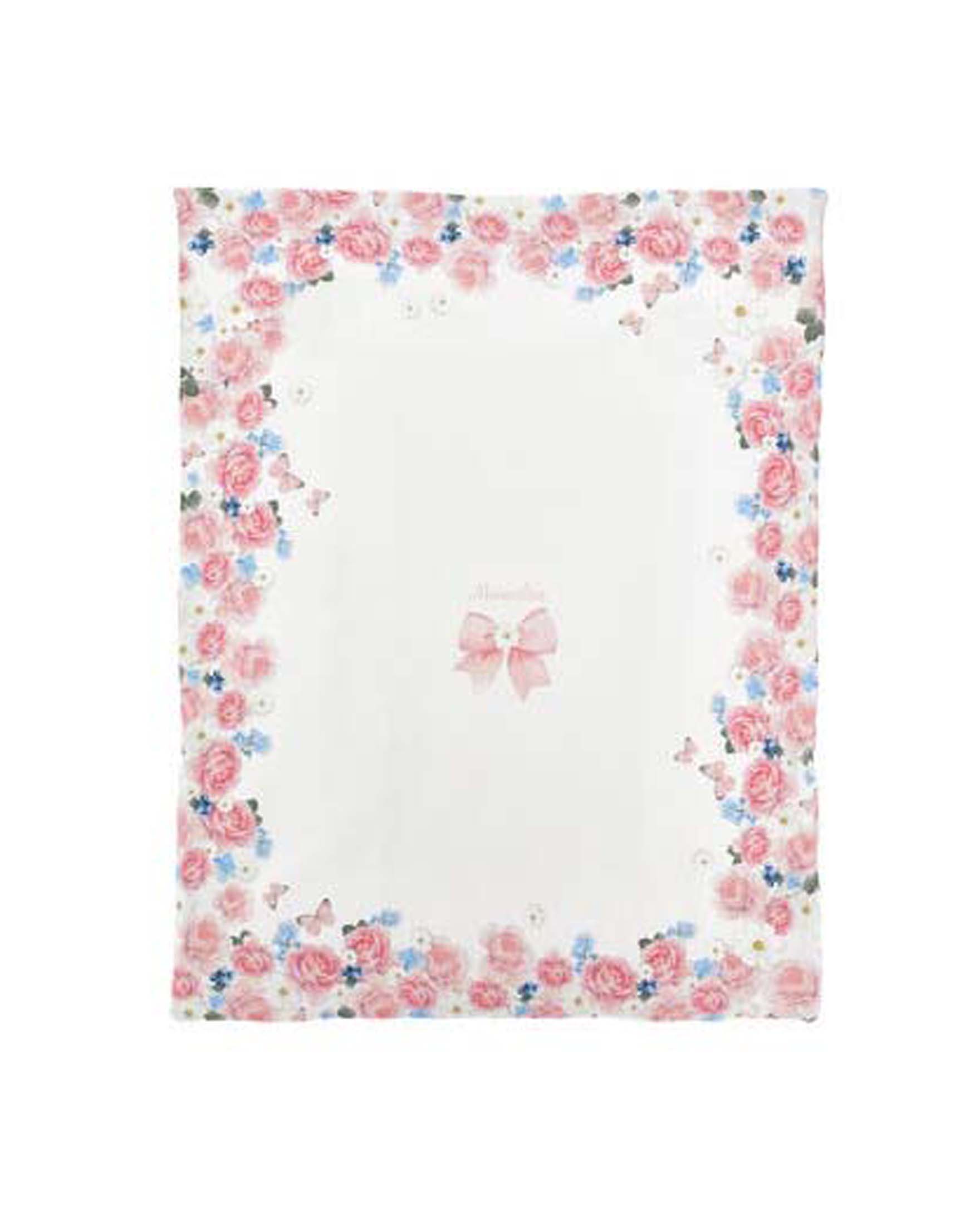 Coperta Monnalisa bianca in puro cotone con fantasia fiori e farfalle image