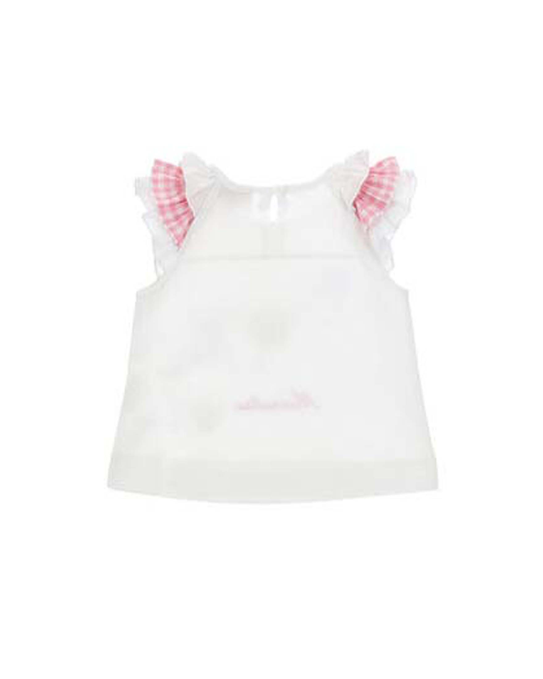T-shirt bianca Monnalisa in cotone con volant e stampa fiori e farfalle image