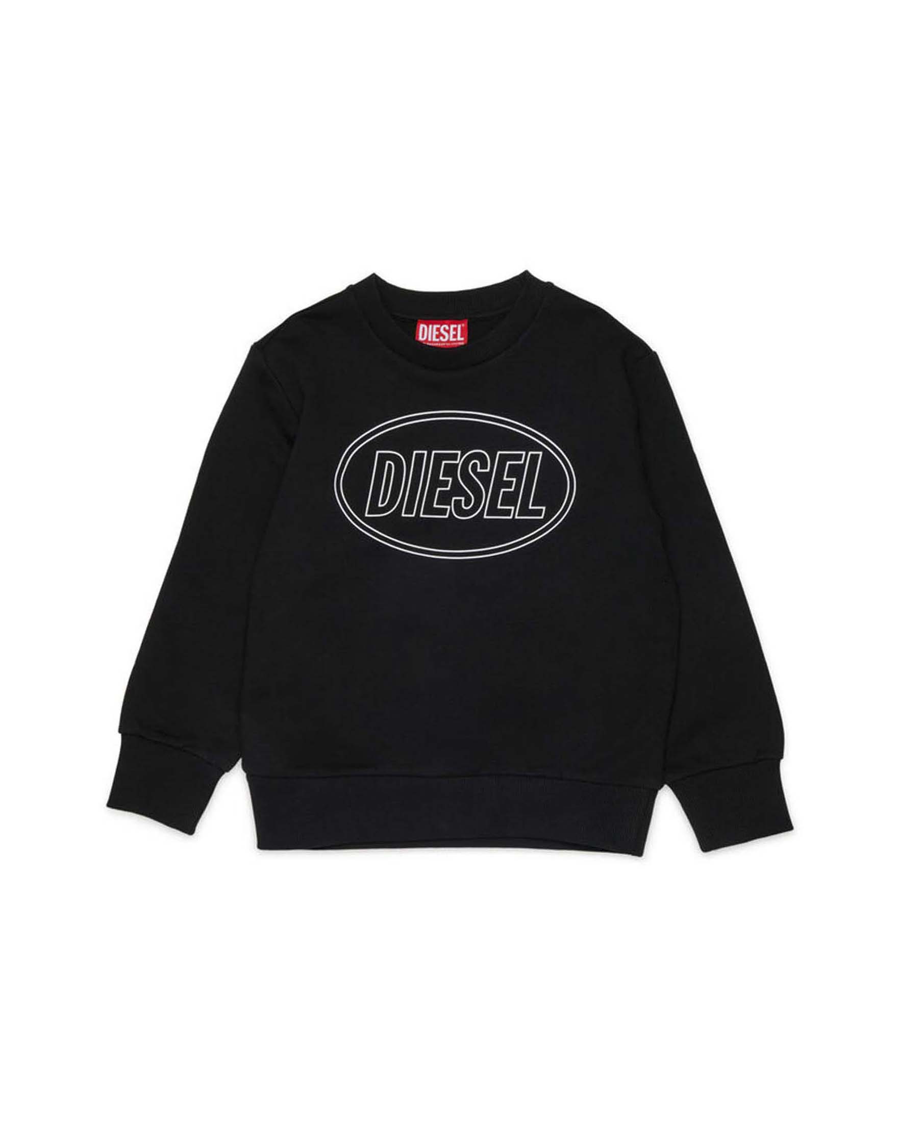 Felpa nera Diesel in puro cotone con logo icon bianco