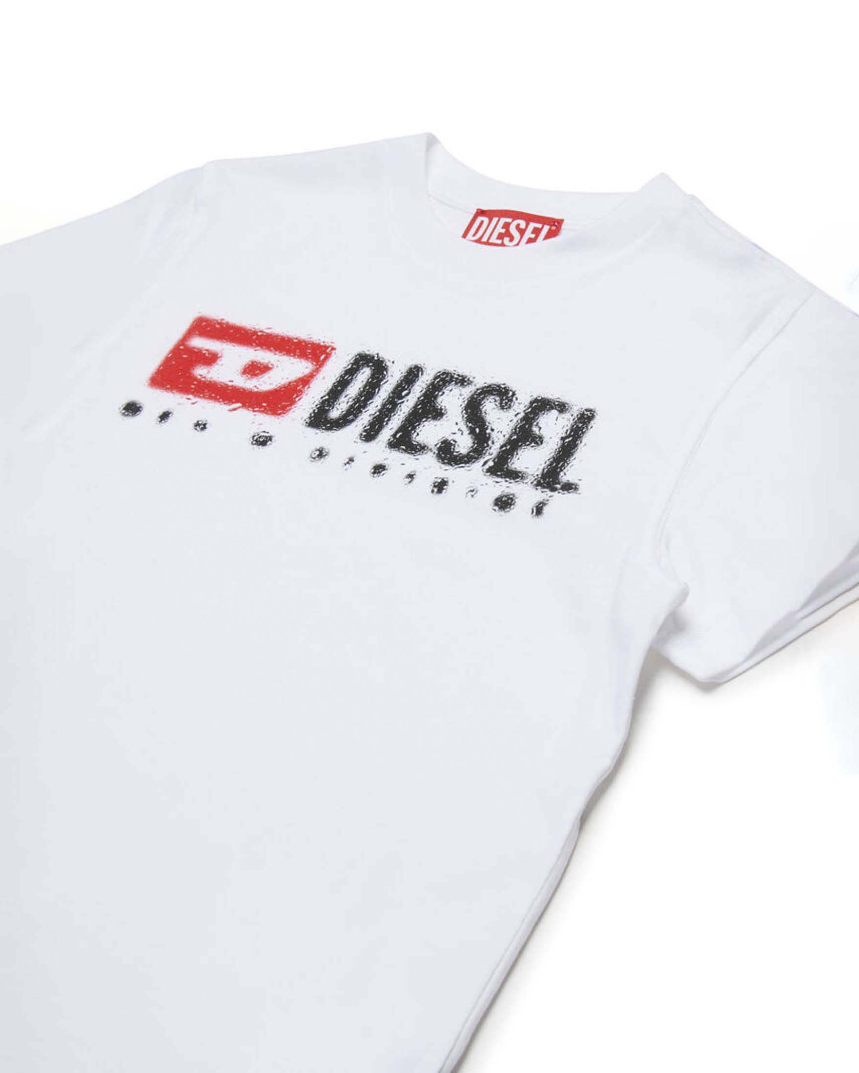 T-shirt bianca Diesel in puro cotone con scritta logo effetto pioggia image