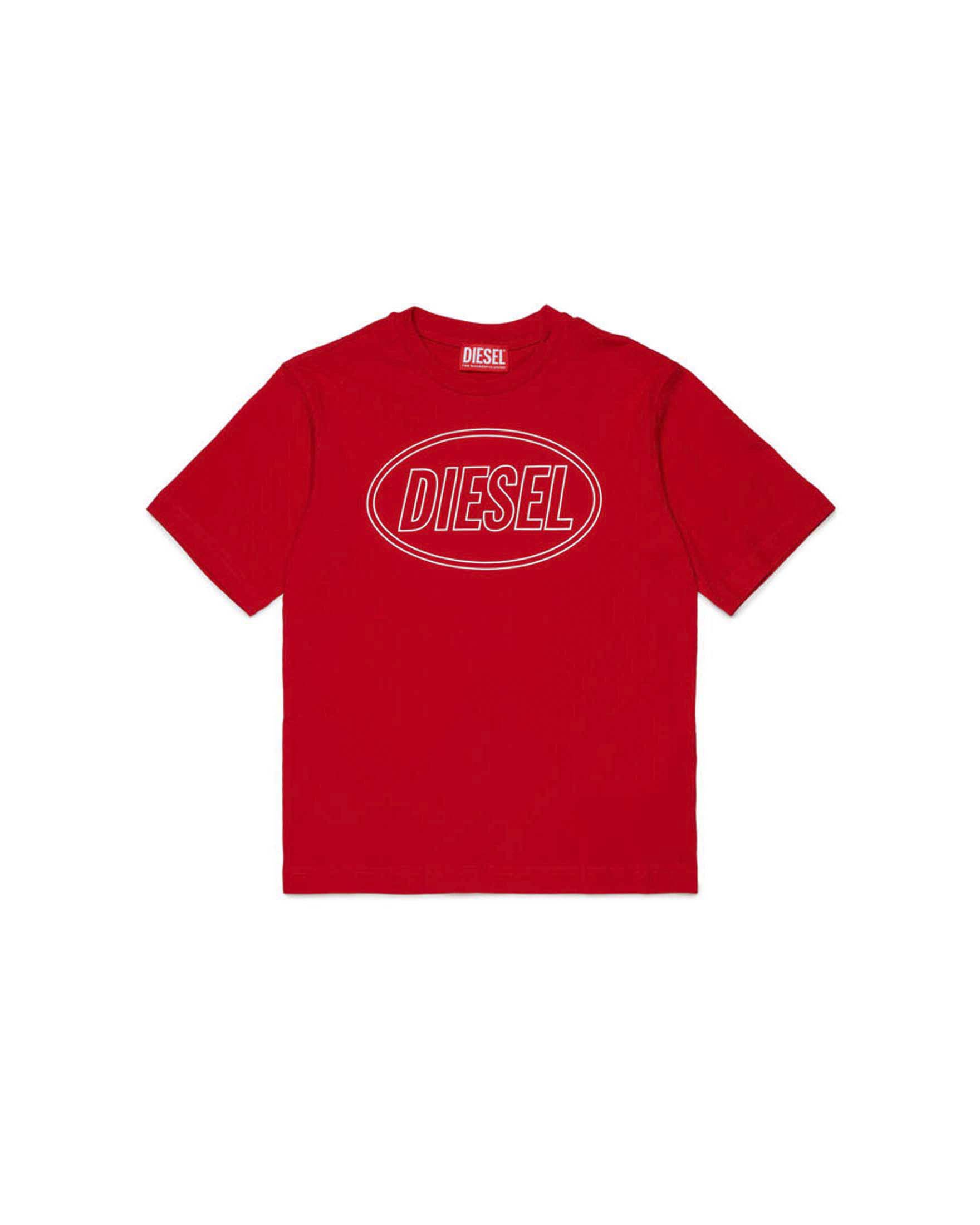 T-shirt rossa Diesel in puro cotone con logo nero