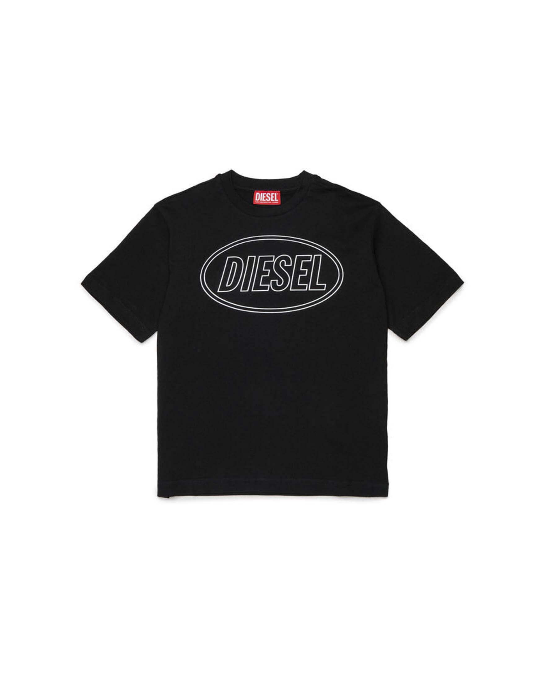 T-shirt nera Diesel in puro cotone con logo nero