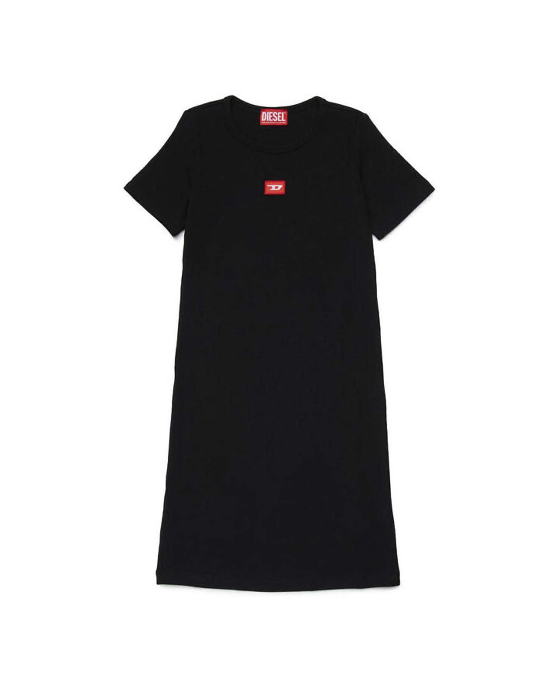 Abito Diesel maxi t-shirt nero a maniche corte con mini logo rosso