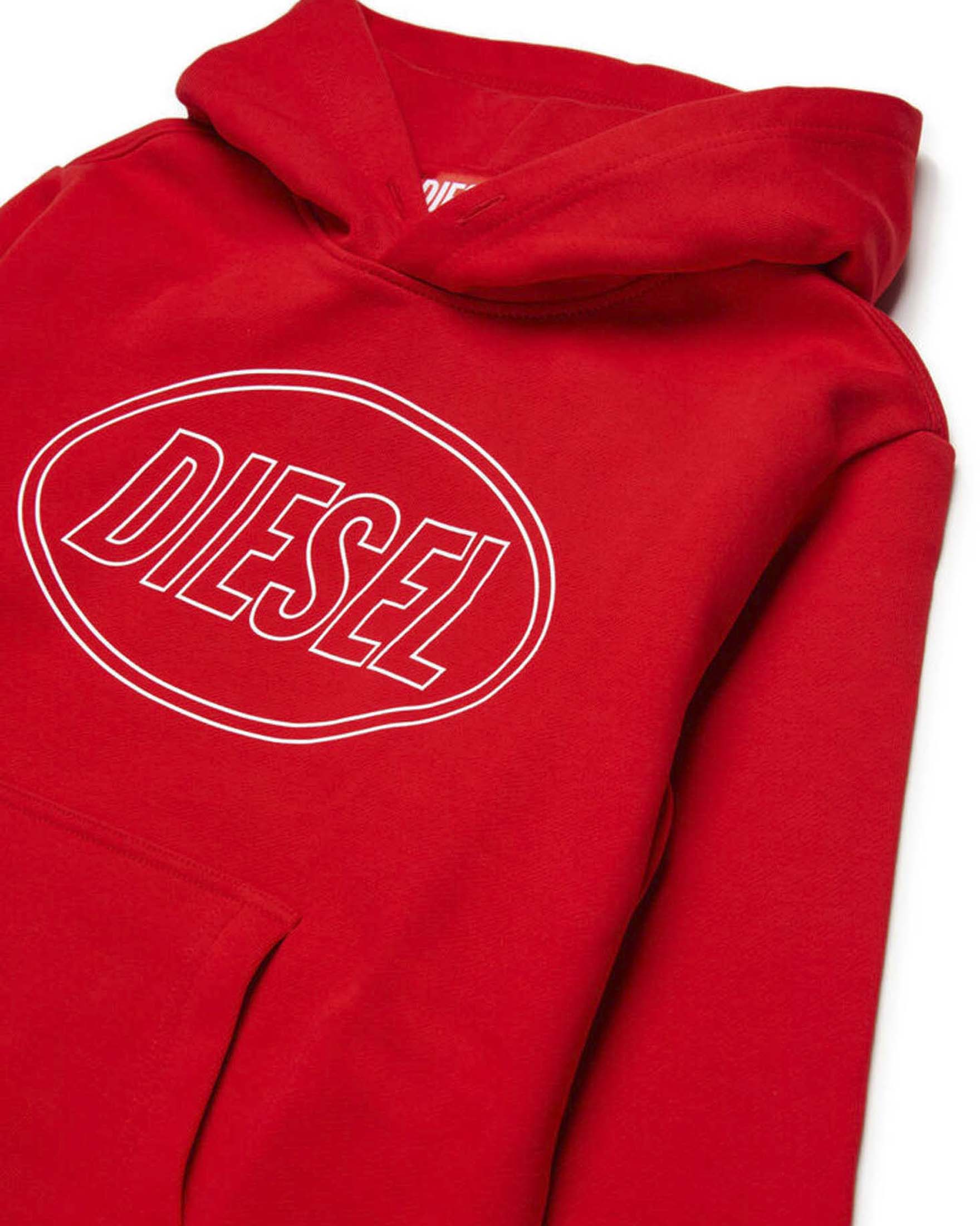 Felpa rossa Diesel in puro cotone con logo icon 3D e cappuccio image