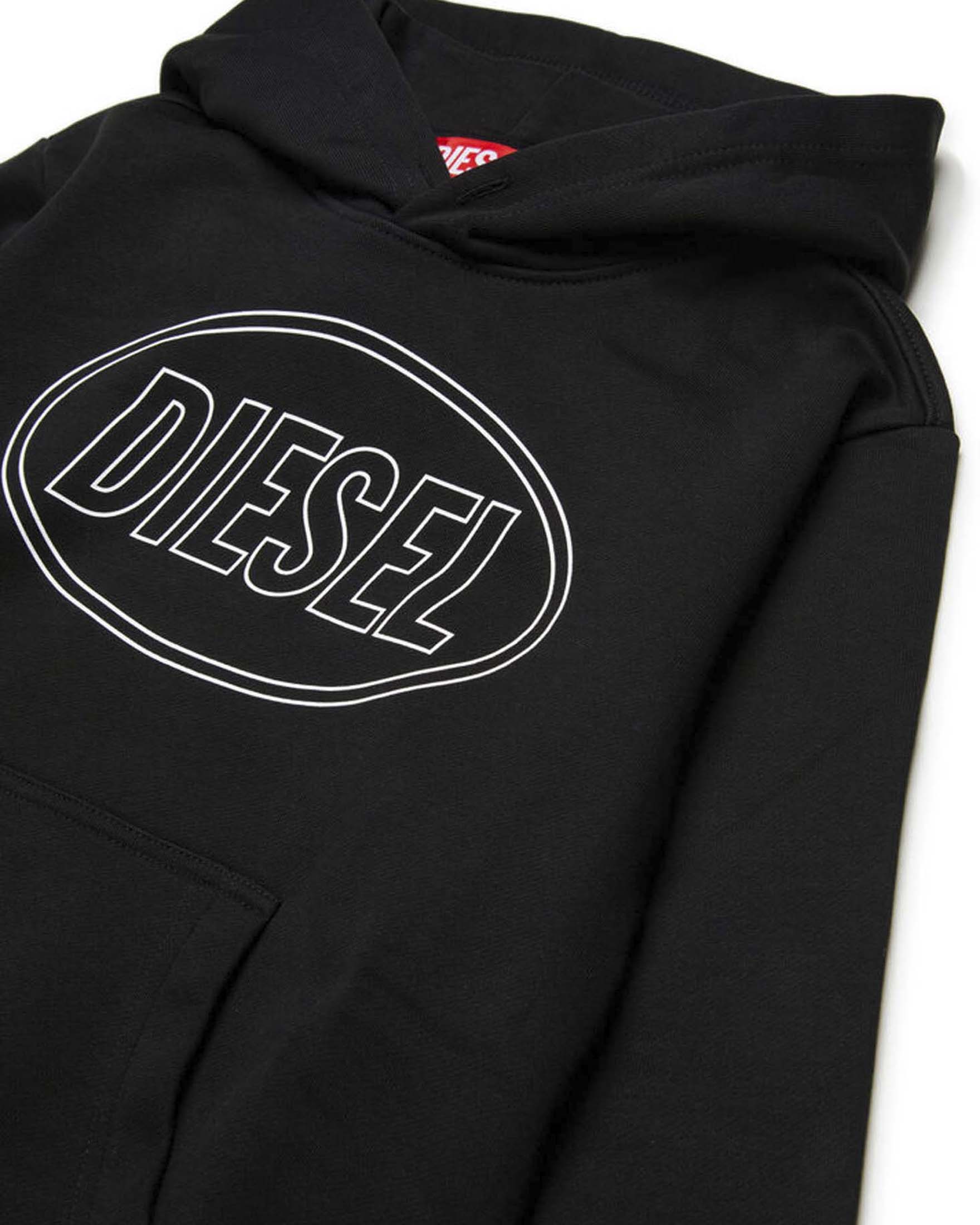 Felpa nera Diesel in puro cotone con logo icon 3D e cappuccio image