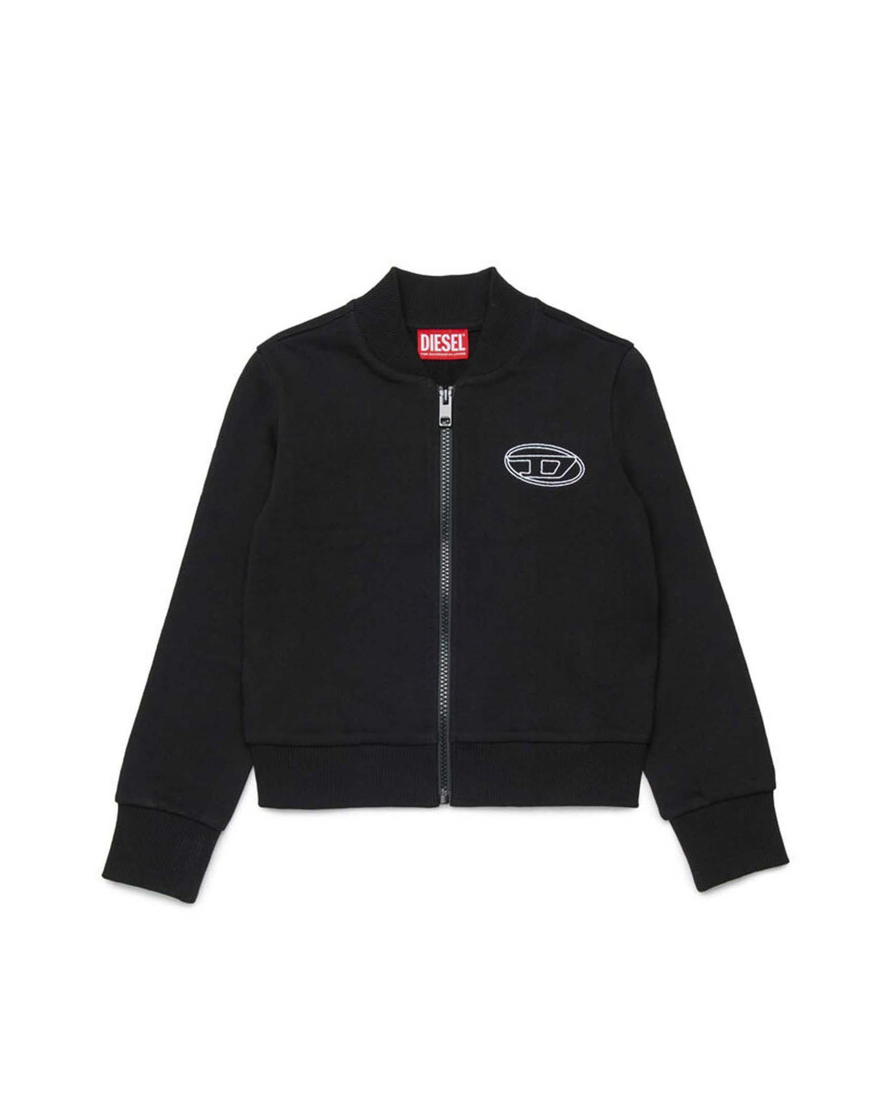 Felpa nera Diesel con zip e mini logo oval D bianco