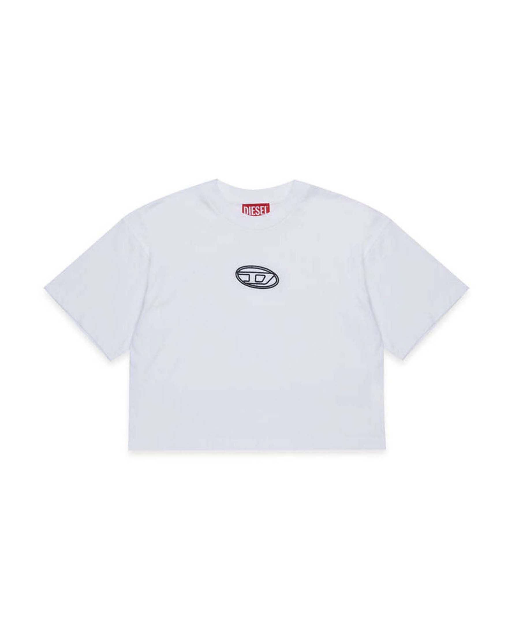 T-shirt bianca Diesel in puro cotone con logo icon nero