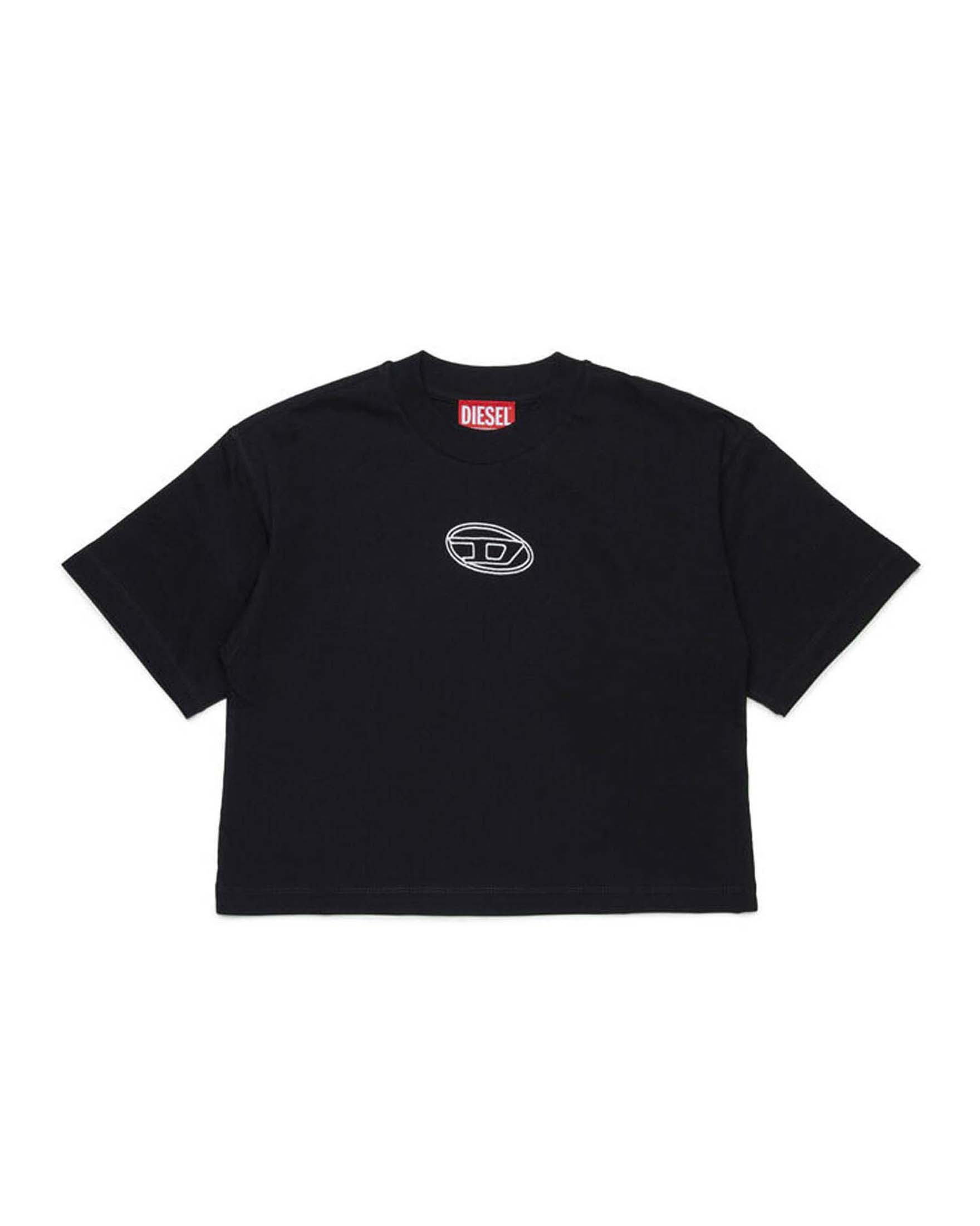 T-shirt nera Diesel in puro cotone con logo icon bianco