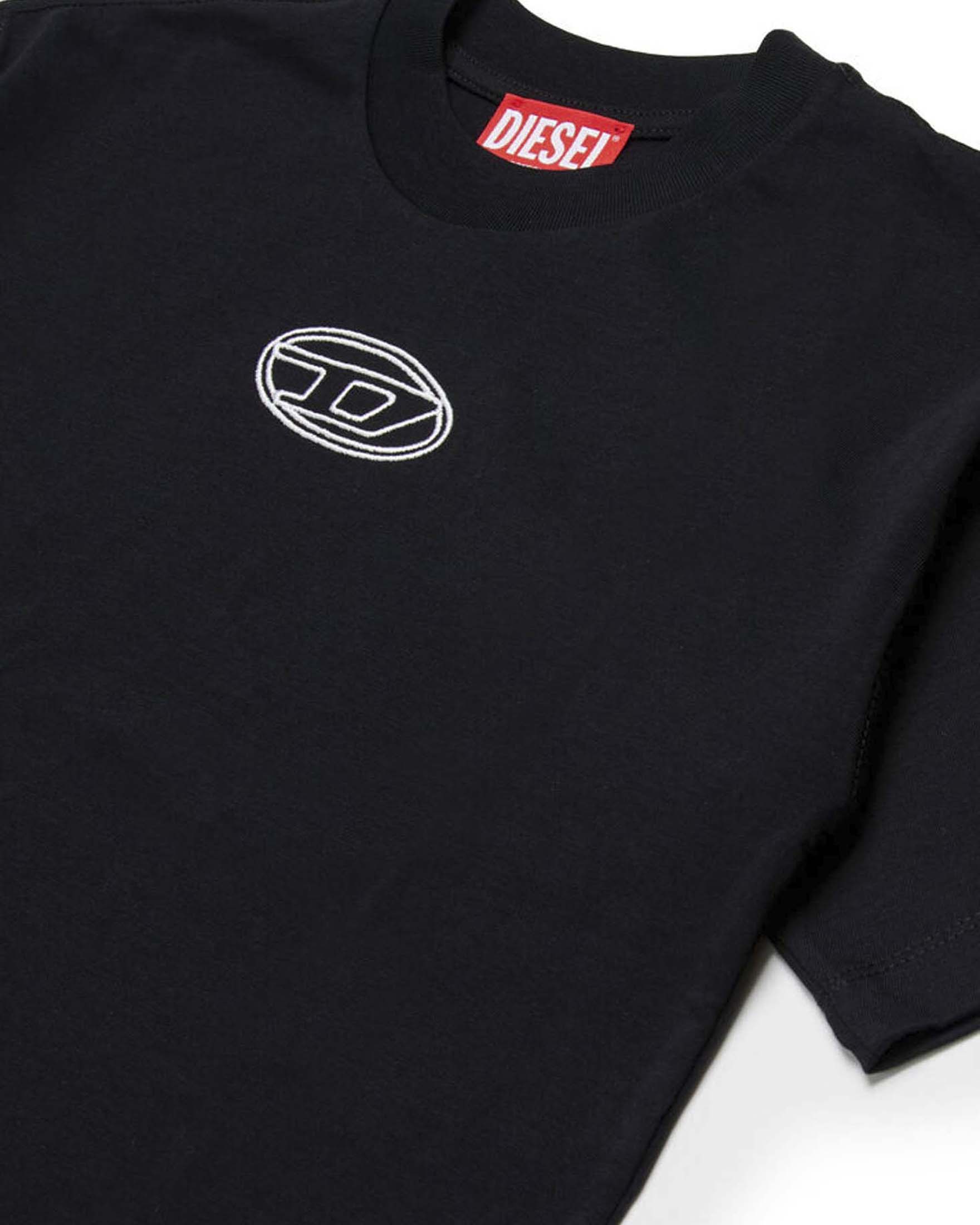 T-shirt nera Diesel in puro cotone con logo icon bianco image