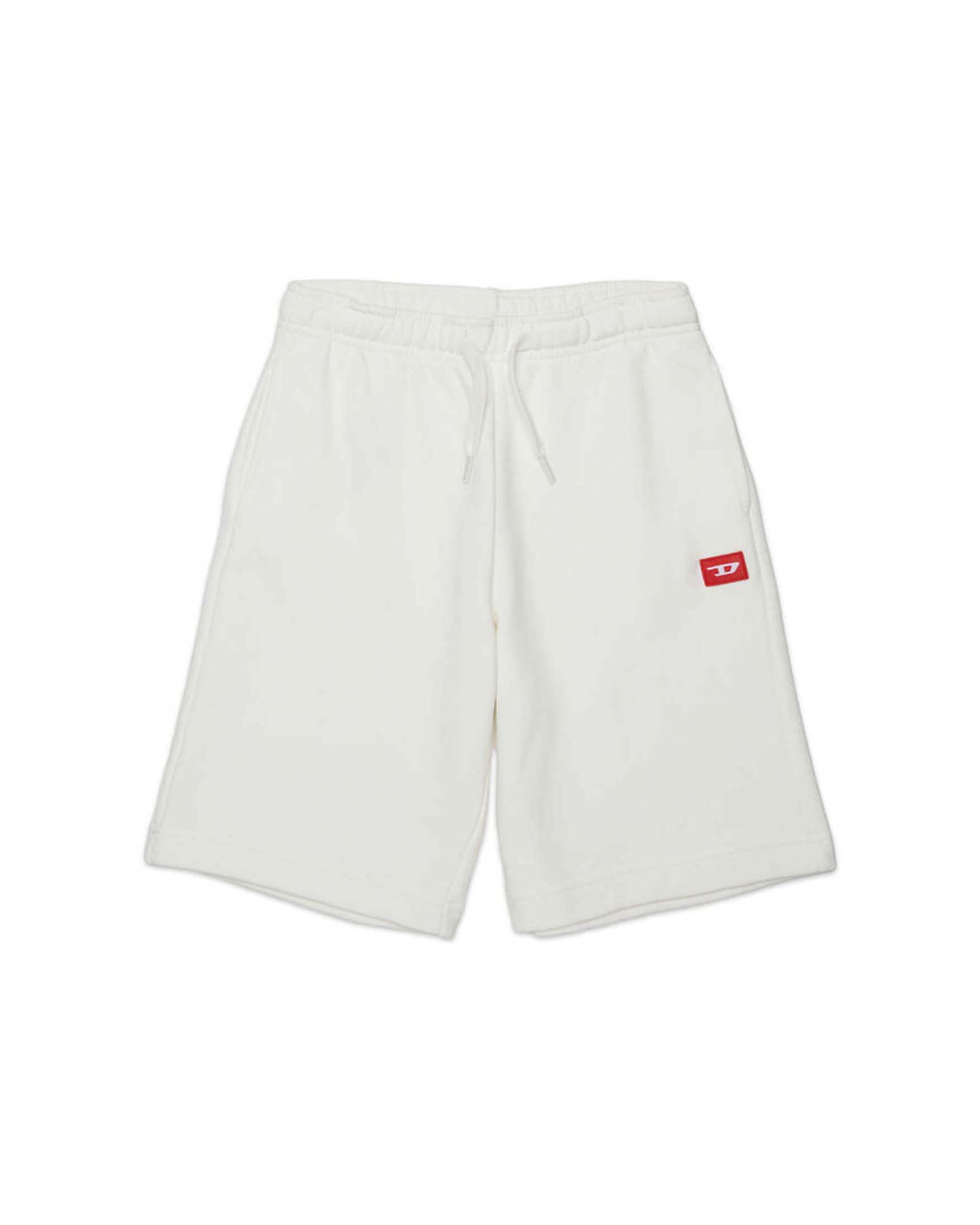 Bermuda bianco in felpa di cotone con mini logo rosso