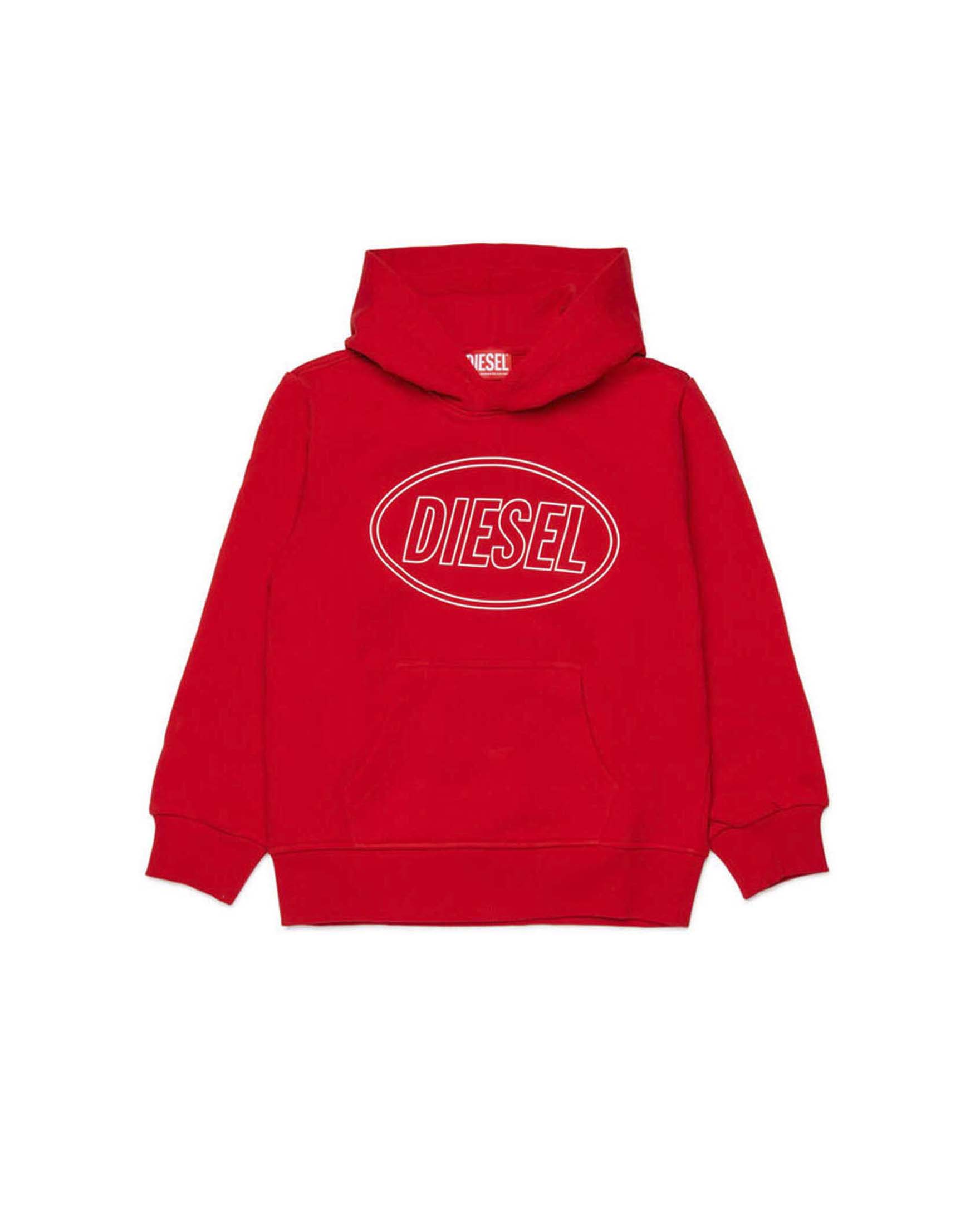 Felpa rossa Diesel in puro cotone con logo icon 3D e cappuccio