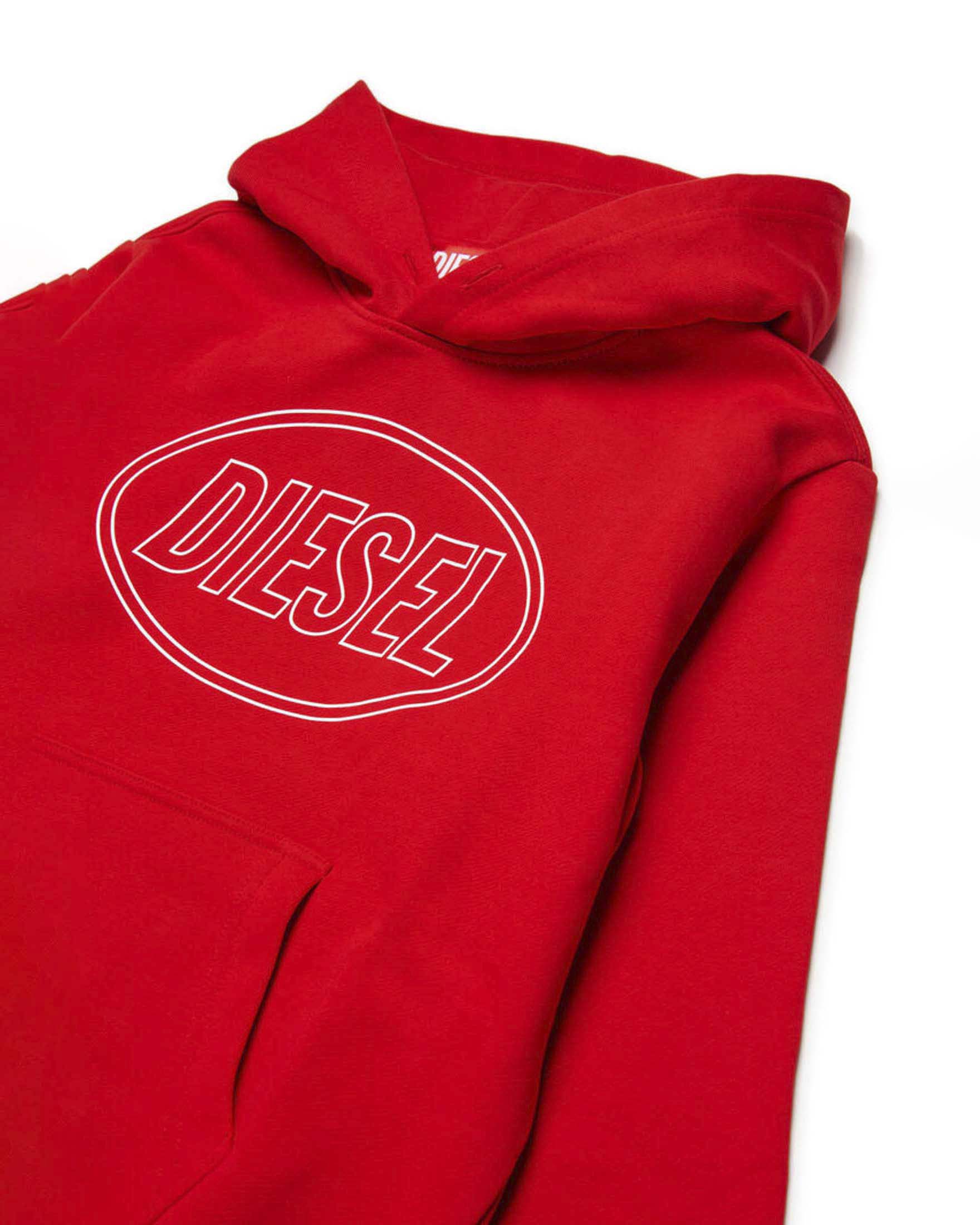Felpa rossa Diesel in puro cotone con logo icon 3D e cappuccio image