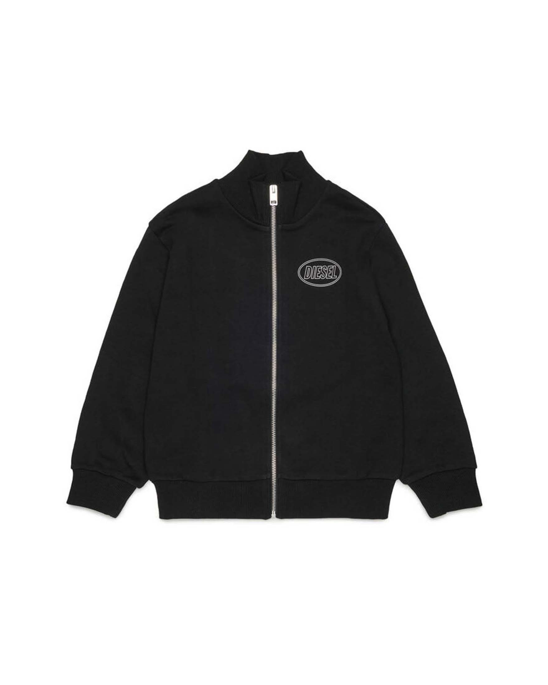 Felpa nera Diesel con zip e mini logo oval D bianco