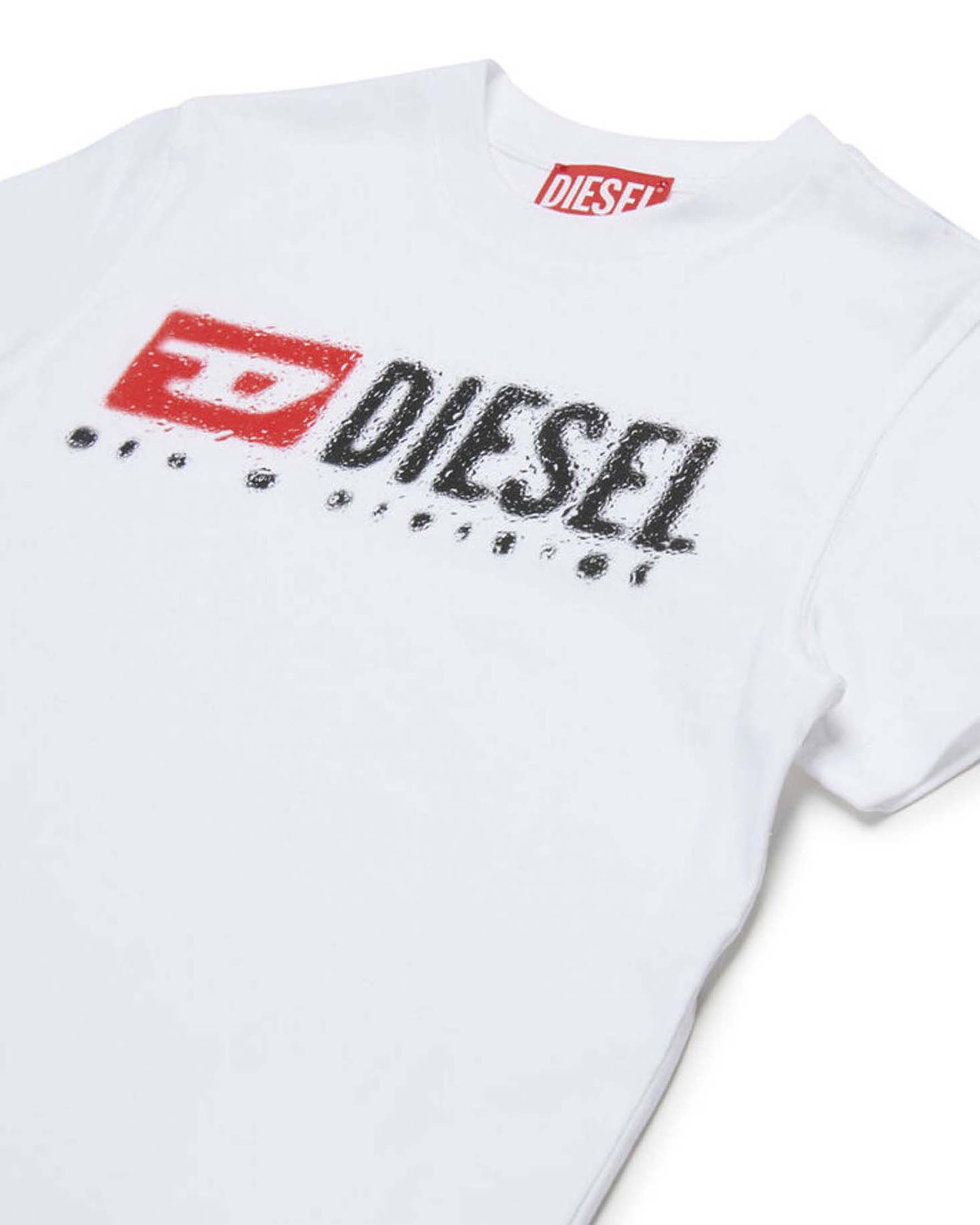 T-shirt Diesel bianca mezza manica in cotone con logo pioggia nero image