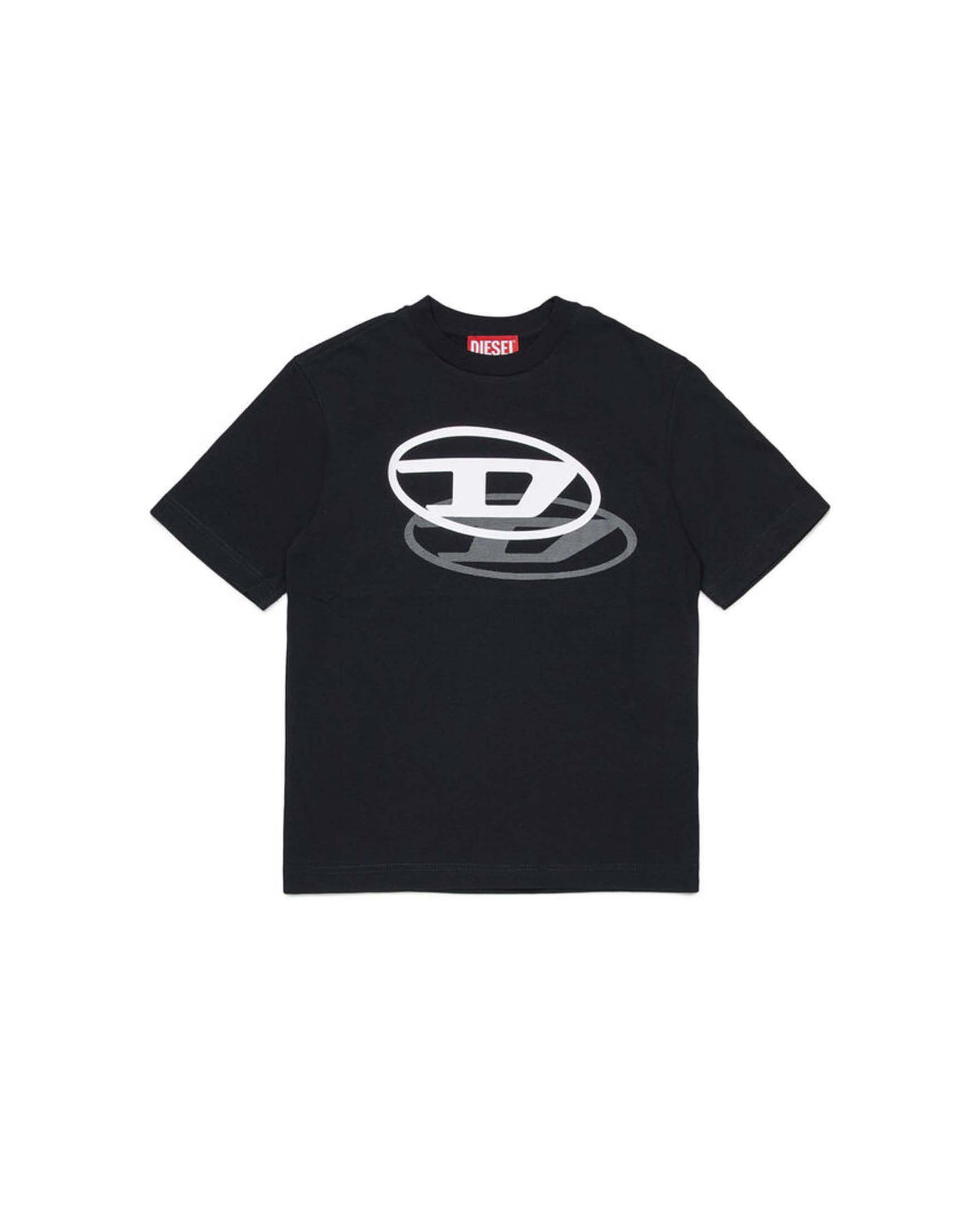 T-shirt nera Diesel in puro cotone con logo icon 3D bianco