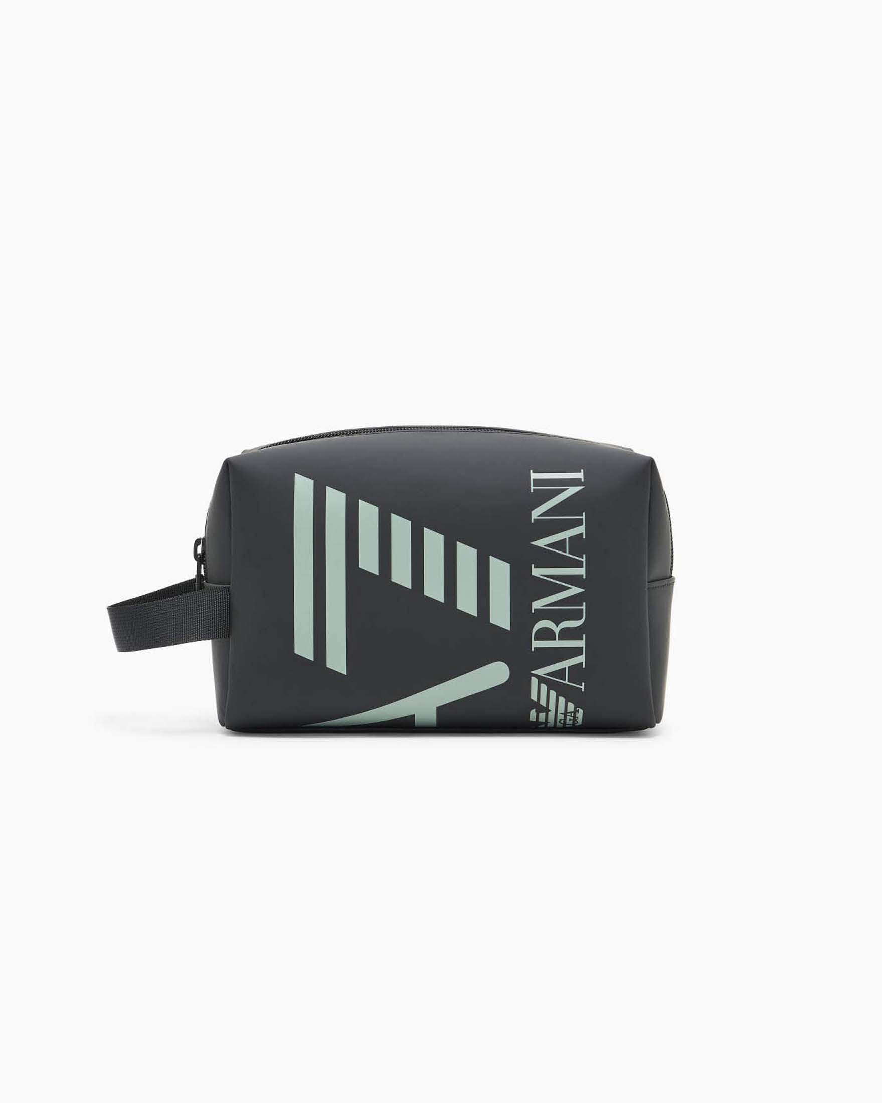 Beauty case EA7 nero con finish gommato e maxi logo salvia